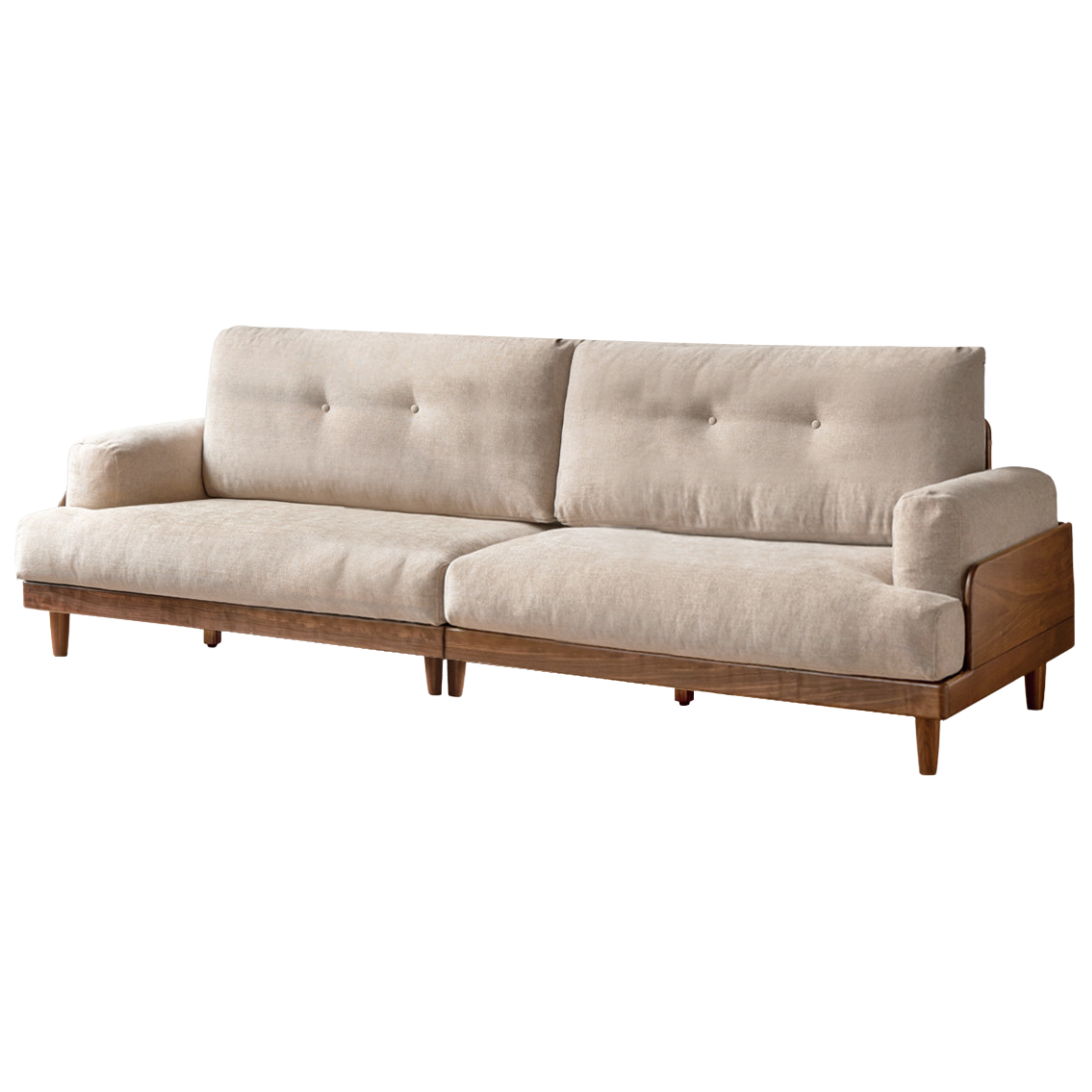111.8x33x35.8 inch / 284x84x91 cm / Walnut color / Sofa chenille wheat color
