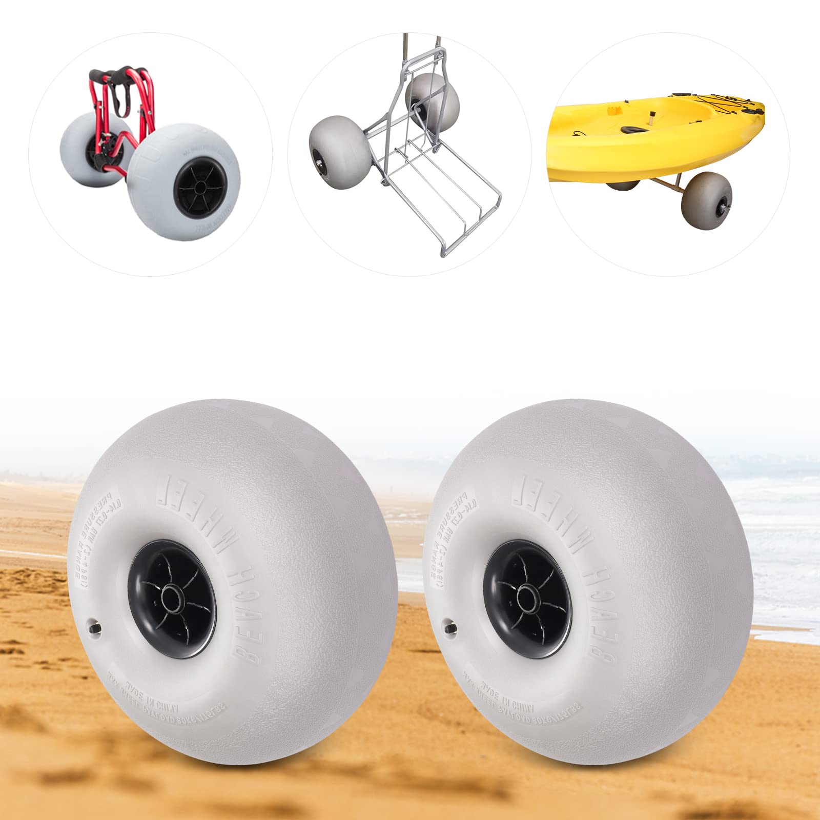 **2-Pack Heavy Duty Beach Wheels - Large Balloon Sand Tires for Kayak & Canoe Dolly - Perfect for Beach, Sand, and Waterfront Adventures**