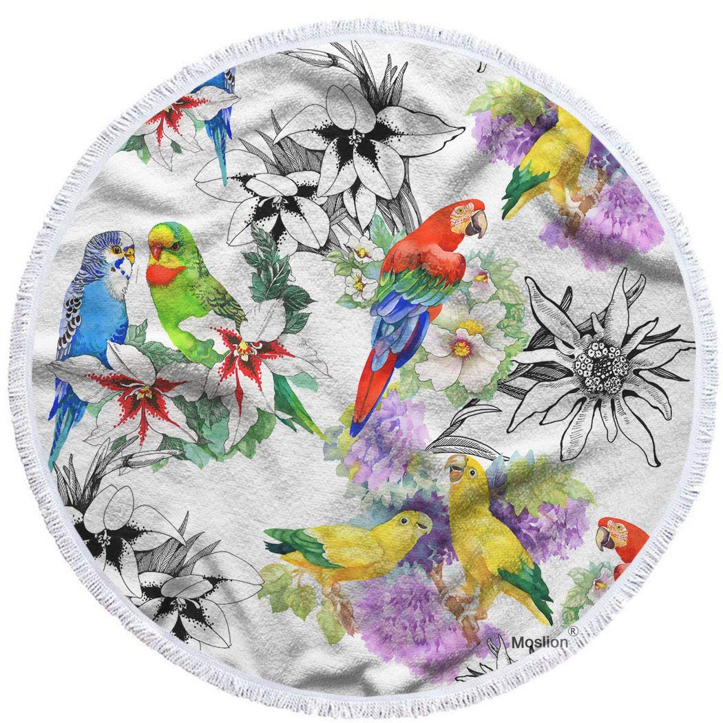 Moslion 63 Inch Oversized Round Beach Towel - Exotic Flower & Wild Animal Art, Bright Colorful Nature Design, Soft Microfiber Polyester for Pool, Beach, Picnic, Yoga and Outdoor Activities