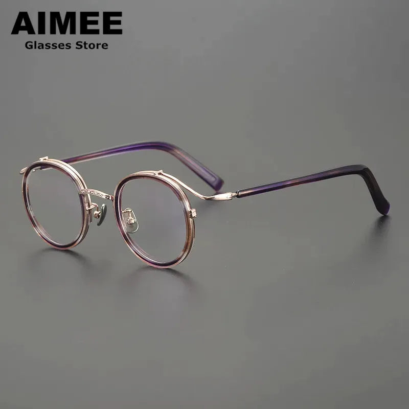 Aimee Men's Full Rim Round Square Titanium Acetate Eyeglasses 12203 - Lightweight & Durable Frame for Reading, Work & Fashion | Classic Unisex Design for Office & Everyday Wear
