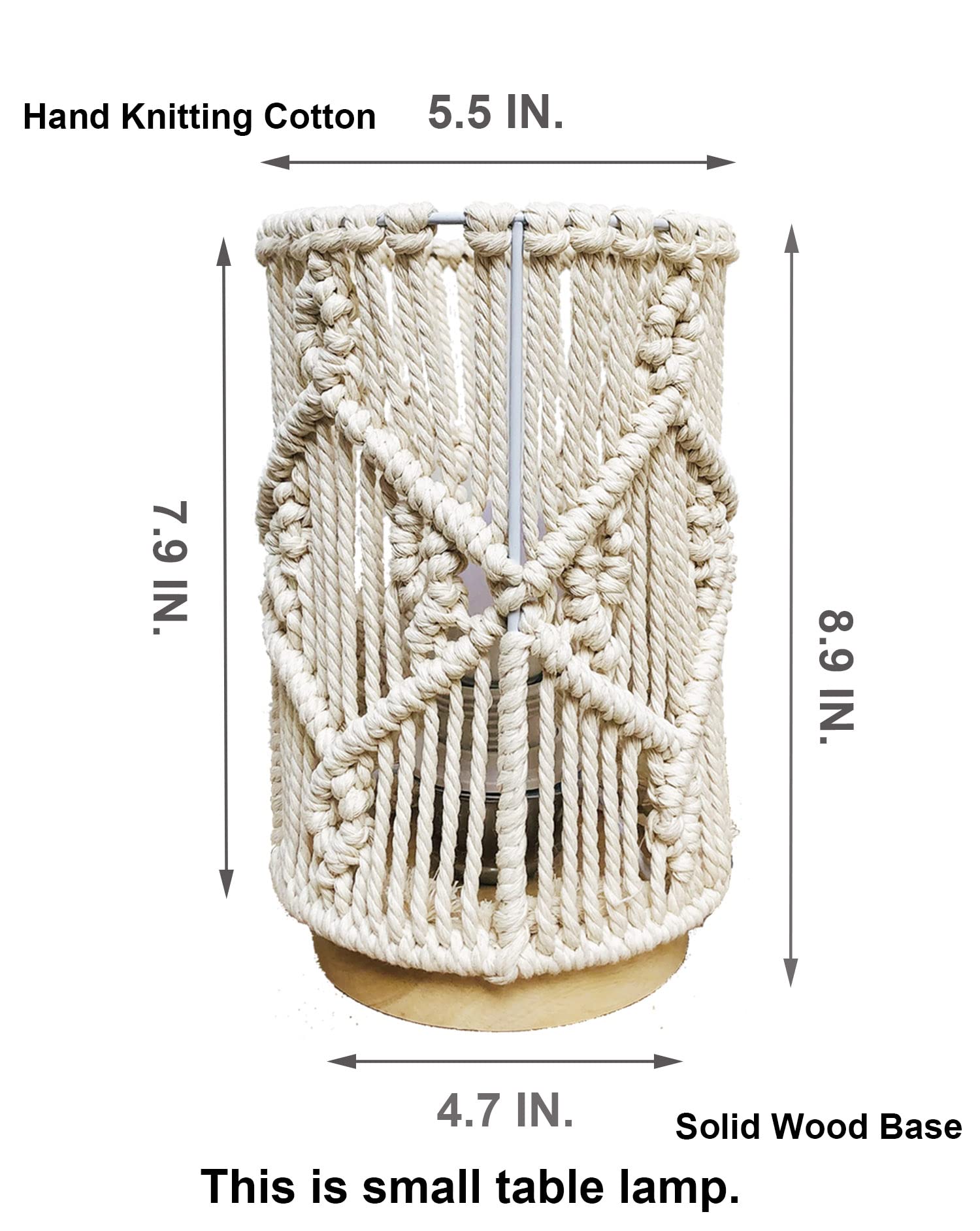 Boho Table Lamp with Hollow-Out Macrame Shade & Solid Wood Base - Handmade Decorative Night Light for Bedroom, Living Room, End Table - Includes Bulb (Creamy White) | Perfect for Cozy Reading Nooks, Romantic Bedside Lighting & Boho Home Decor