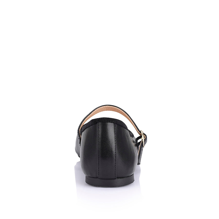 Bambi Mary Jane Flats for Women - Black Smooth Leather Comfortable Ballet Shoes for Work, Office & Casual Wear
