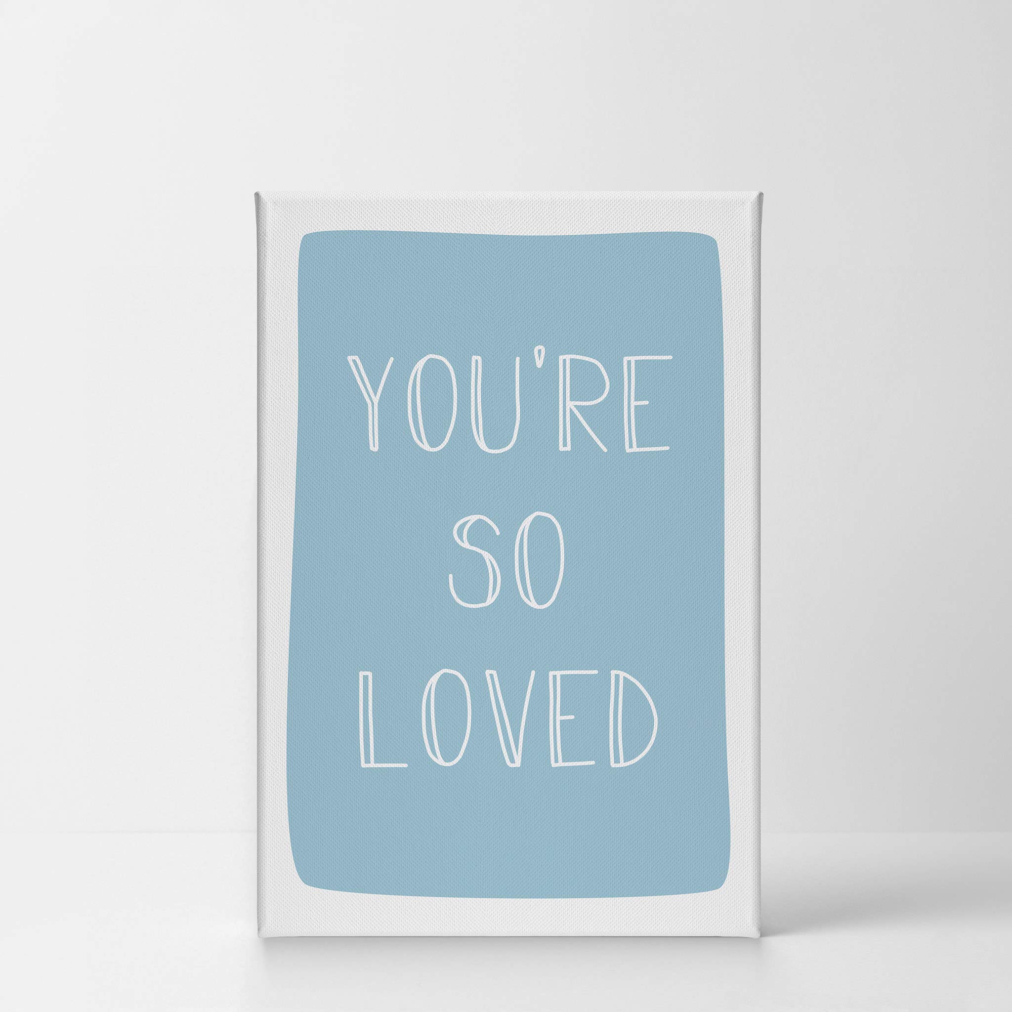 You're So Loved Lettering Blue Background Canvas Print - 36x24 Inch Wall Art for Kids Room, Nursery & Baby Room Decor - Ready to Hang, Made in USA | Perfect for Birthday Gifts, Baby Showers & Nursery Wall Decor