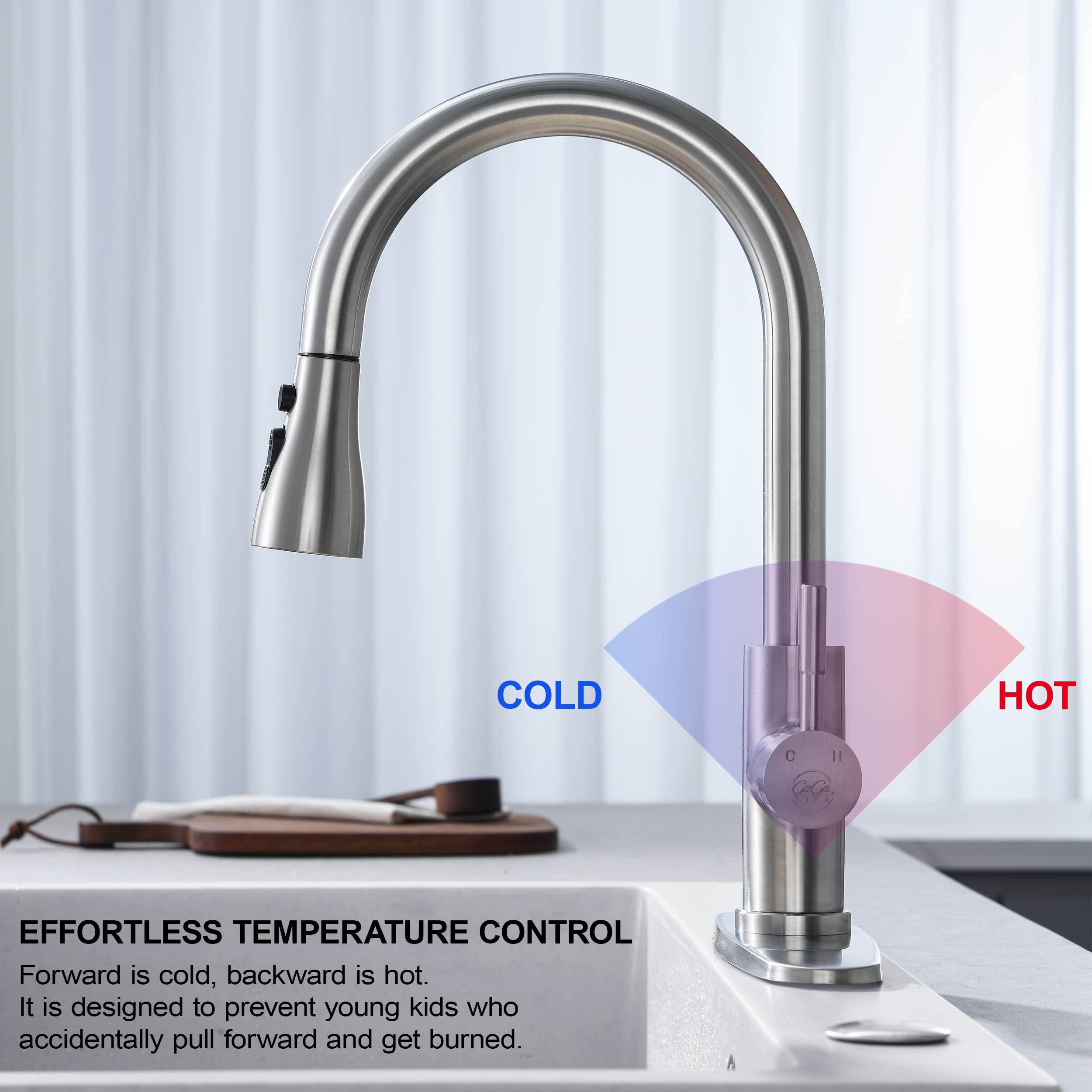 High Arc Stainless Steel Pull Down Kitchen Faucet with High Pressure Sprayer - Brushed Nickel Single Handle Modern Sink Faucet for 1 or 3 Hole Installation | Perfect for Home Kitchen, Restaurant & Commercial Use