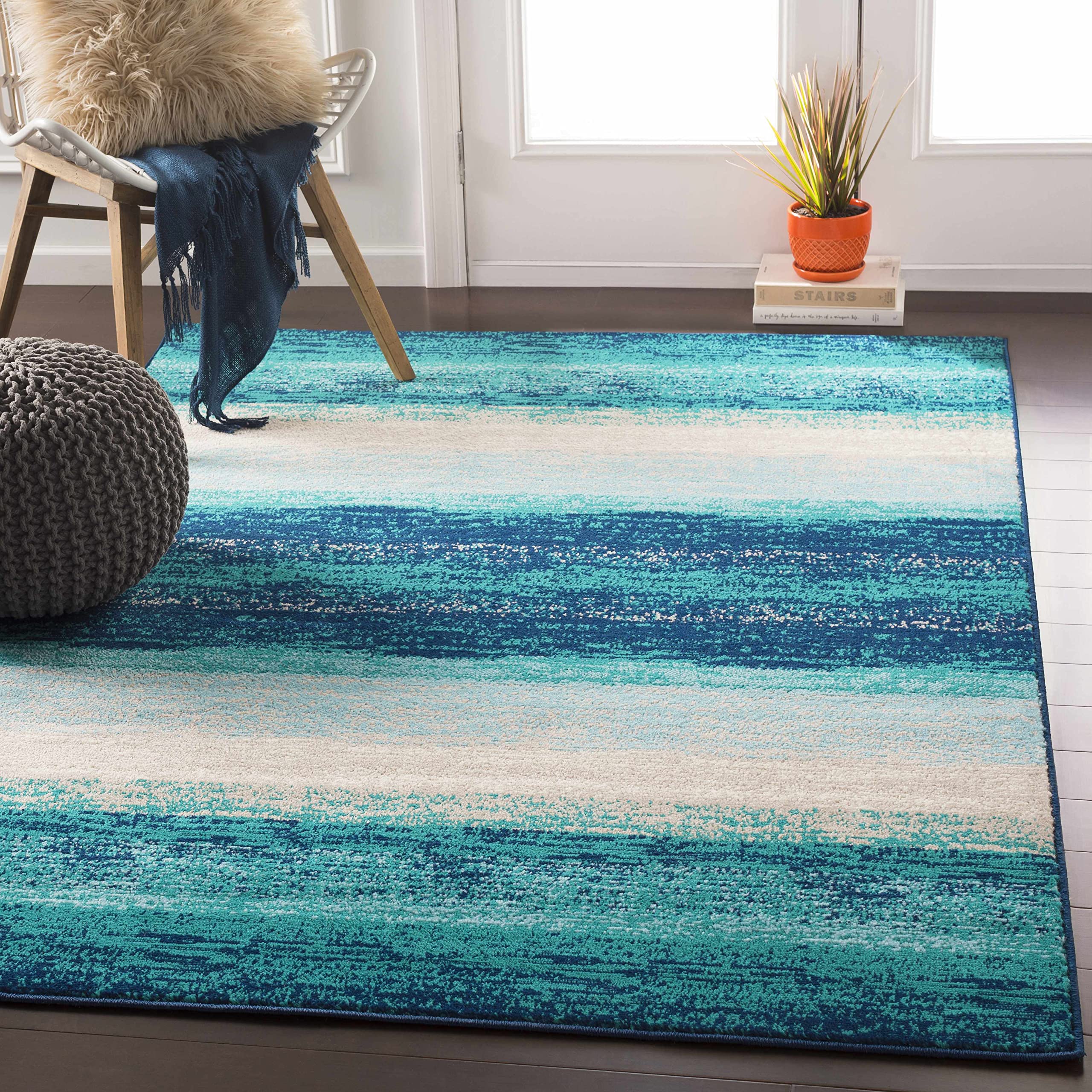 Hauteloom Peosta Modern Blue and Beige Area Rug 7'10