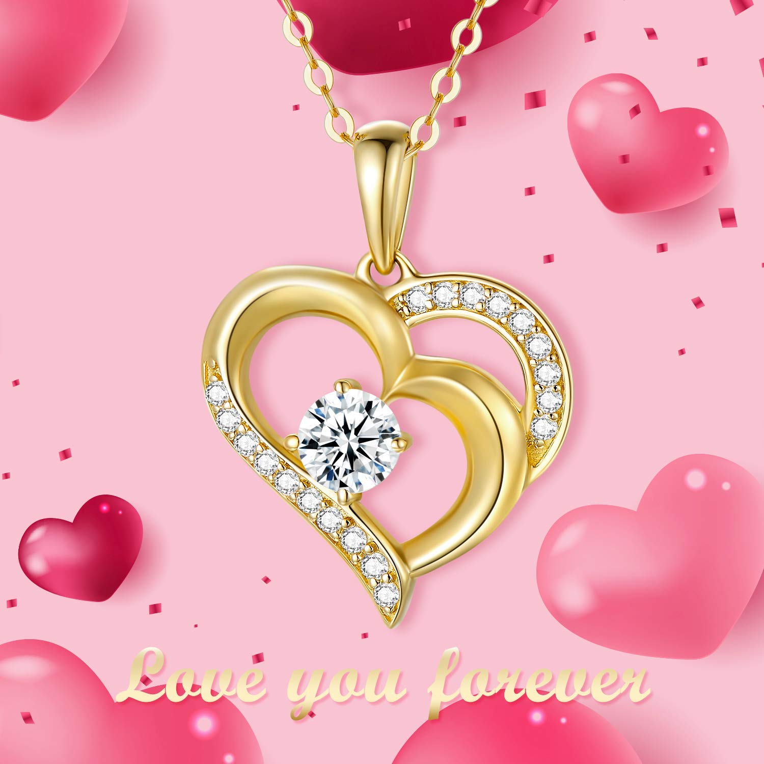 14K Solid Gold Heart Necklace for Women - Real Gold Double Love Hearts Pendant with 16-18 Inch Chain | Elegant Jewelry Gift for Mom, Wife, Girlfriend | Perfect for Anniversaries, Valentine's Day & Special Occasions
