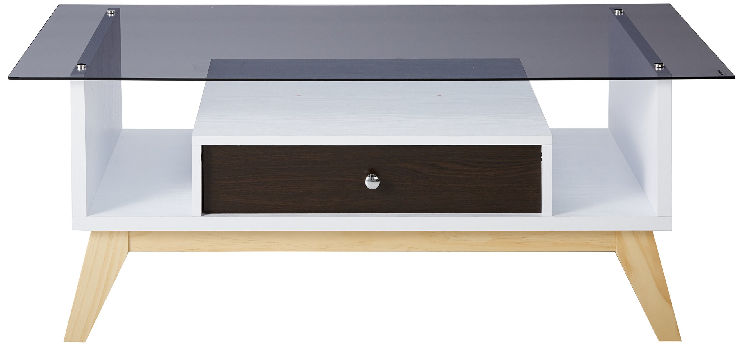 Modern Rectangle 1-Drawer Glass Top Coffee Table in Espresso - Stylish Living Room Furniture for Small Spaces, Home Office & Apartment Decor