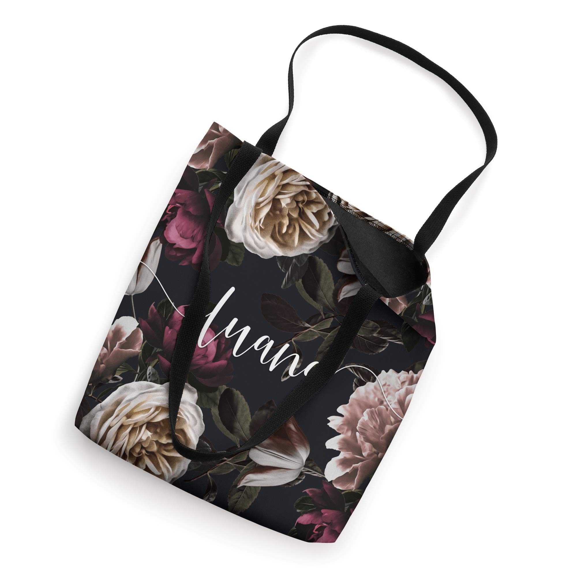 Luana - Elegant Floral Rose & Peony Personalized Name Tote Bag for Women | Customized Gift for Mom, Daughter, Birthday, Wedding | Perfect for Shopping, Beach & Work Commute
