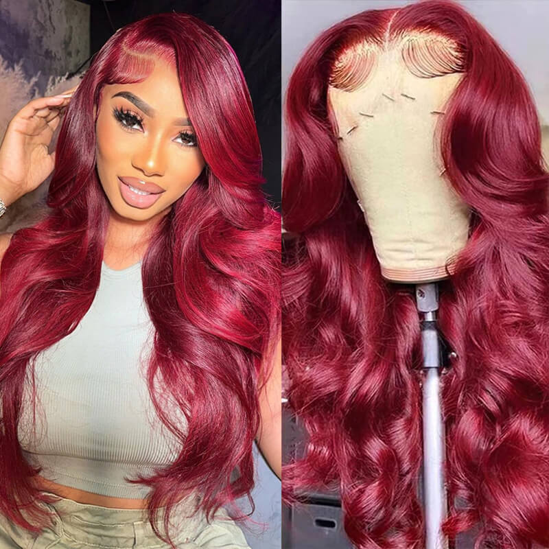 Eullair Glueless 13x4 Colored Lace Front Wig - Burgundy Bombshell #99J | Natural Look for Daily Wear, Cosplay & Special Occasions
