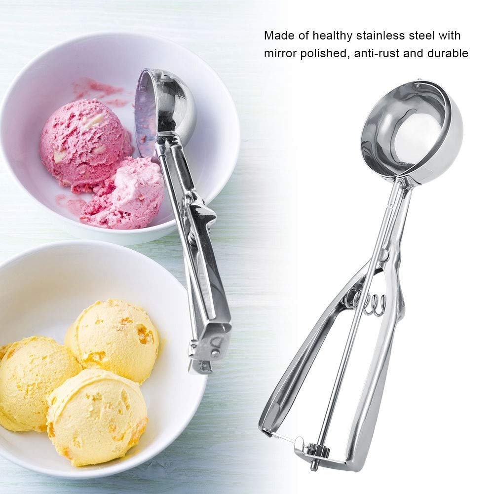 Premium Stainless Steel Ice Cream Scoop with Trigger - 6CM Cookie Dough Scooper for Ice Cream, Cupcake Batter, Mashed Potatoes & Baking - Ideal for Home Kitchens, Bakeries & Ice Cream Shops