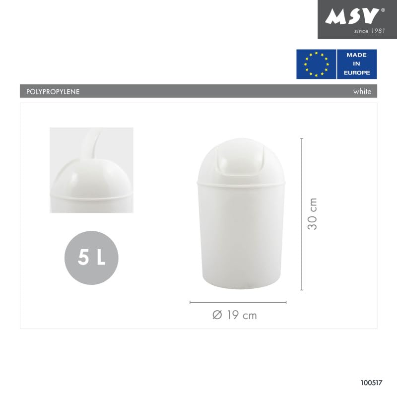 Stainless Steel 13 Gallon White Round Trash Can with Swing Lid - 25 x 25 x 35 cm Kitchen Waste Bin for Home, Office & Bathroom Use
