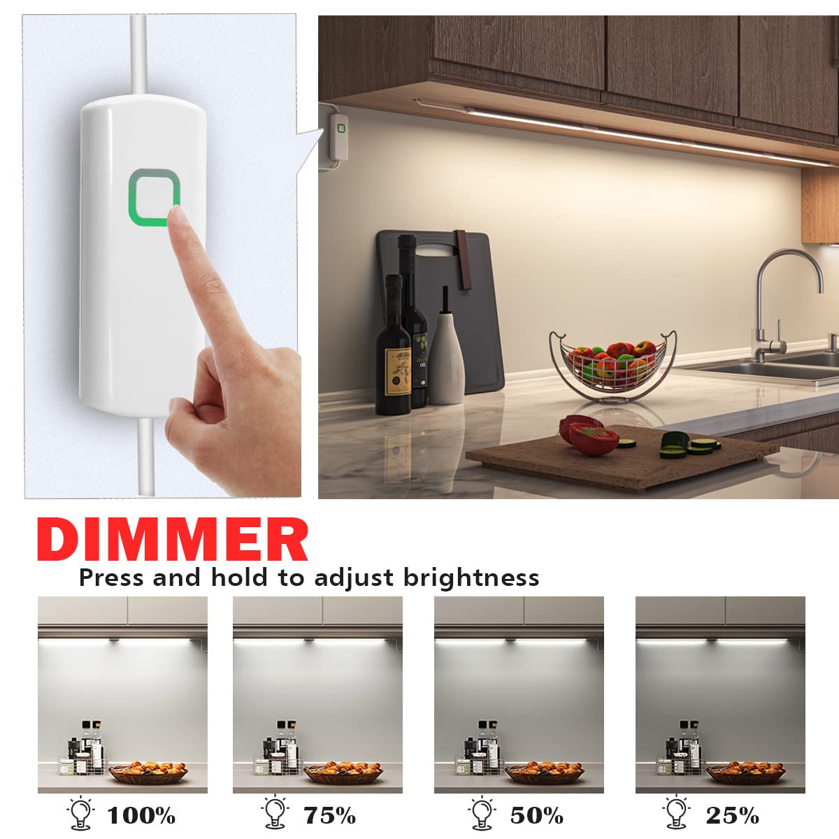 MYPLUS Under Cabinet Lighting Kit - Dimmable LED Kitchen Lights, 21W 1230lm Plug-in Under Cabinet Lighting for Counter, Cupboard, Shelf, Room & Desk (6x30cm) - Perfect for Kitchen Workspaces, Home Office & Display Shelves