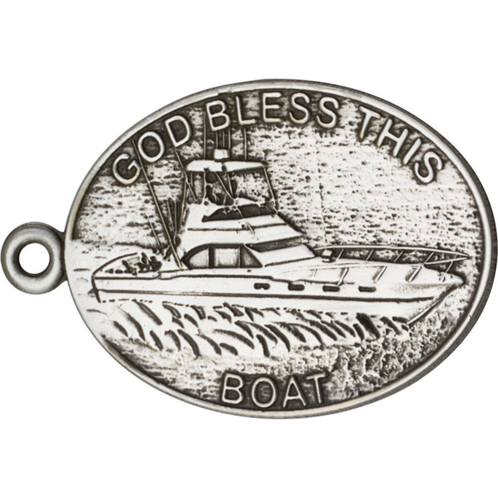 Antique Silver-Plated God Bless This Boat Keychain - 1.5 x 2.25 Inches - Nautical Jewelry Gift for Sailors & Boating Enthusiasts - Perfect for Boat Keys, Backpacks & Gifts