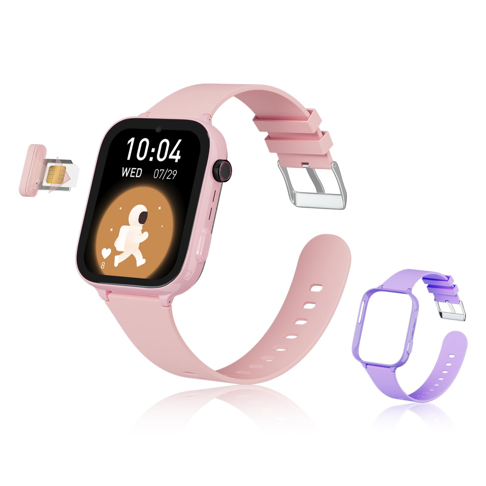 Smart Watch for Kids with GPS Tracker, Video Calling, Texting, Camera & SOS Alarm - Best Gift for Boys & Girls (Pink/Purple) - Perfect for School, Outdoor Play & Child Safety | 2.41