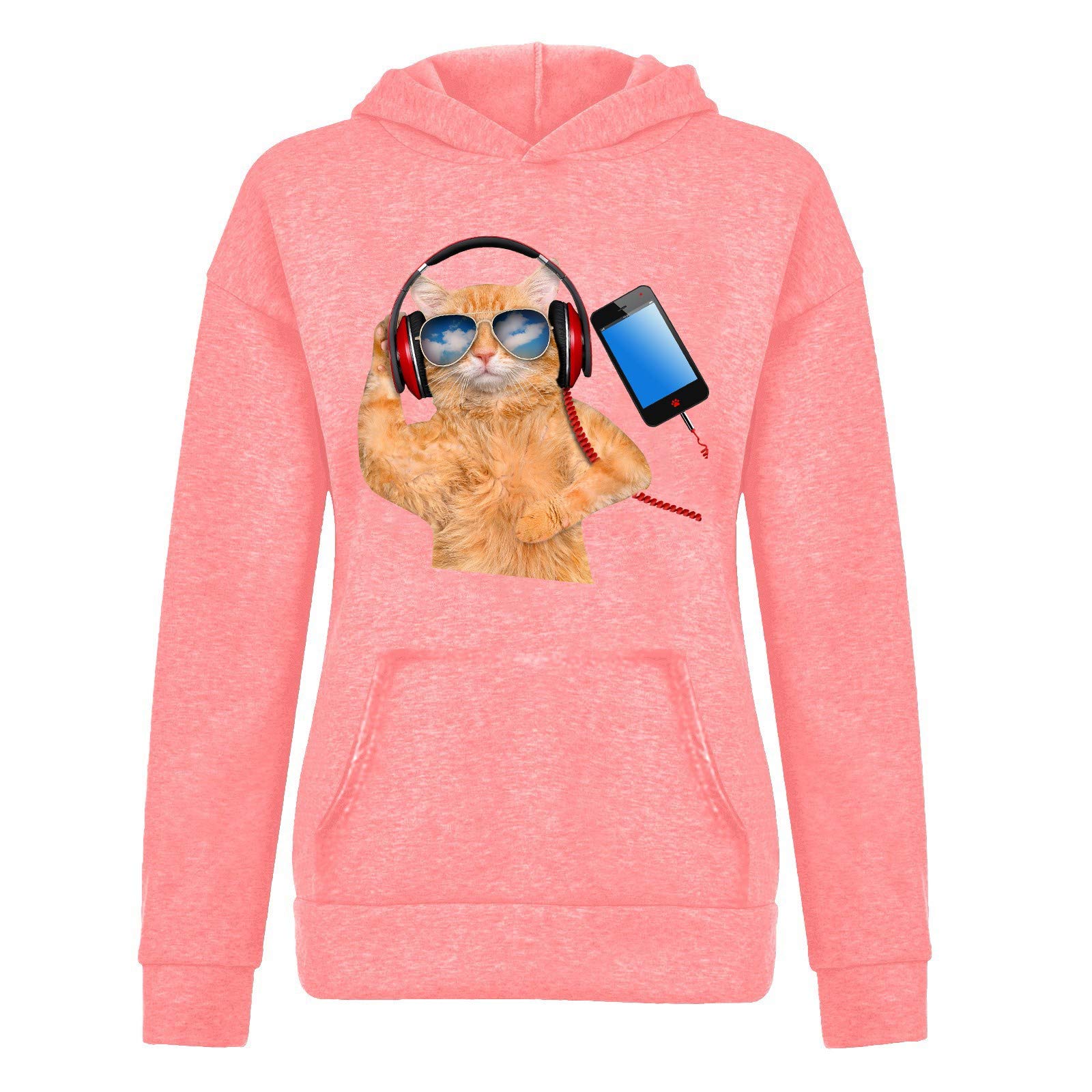 Women's Casual Cat Print Hoodie - Soft Pullover Sweatshirt with Cute Cat Design for Everyday Wear, Lounge & Street Style Fashion