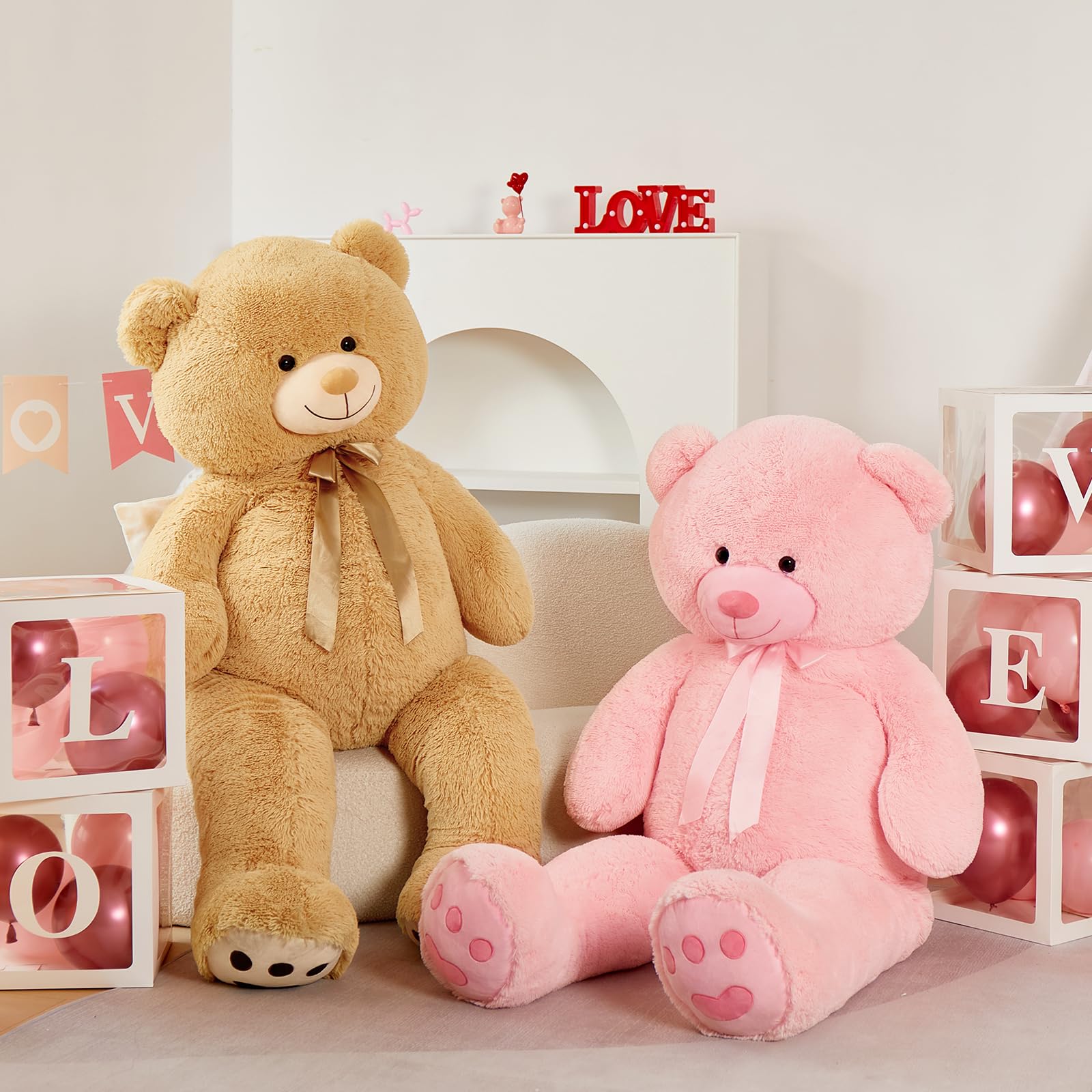 5 Feet Giant Pink Teddy Bear - Soft Lifesize Stuffed Animal Plush Toy for Valentine's Day, Birthday Gifts for Women, Girlfriend, Boyfriend, Kids | Perfect for Bedroom Decor, Cuddling, Surprise Gifts & Photo Props