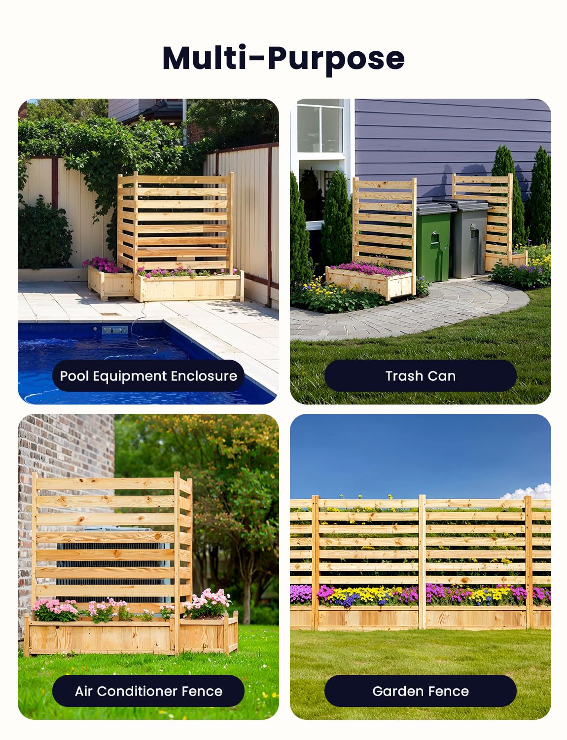 Wood Privacy Screen Fence Panels - No Dig AC Unit Cover with Planter Box | Pool Equipment Enclosure & Outdoor Trash Can Hider | Durable Backyard Privacy Solution for Patio, Deck & Garden Areas