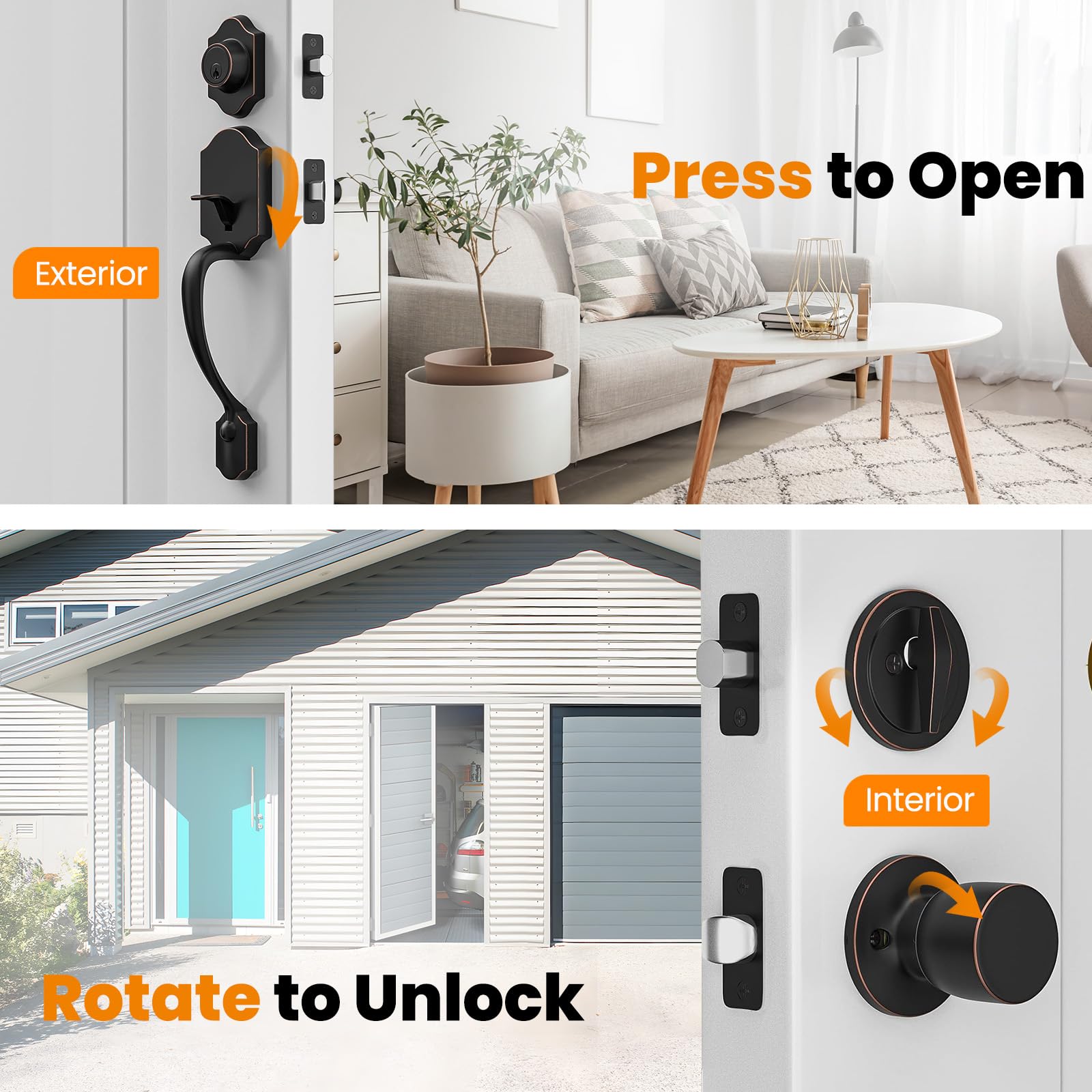 HOSOM Oil Rubbed Bronze Front Door Handle Set with Deadbolt - Single Cylinder Exterior Door Lock for Right & Left Handed Doors - Secure Entry for Homes, Offices & Apartments