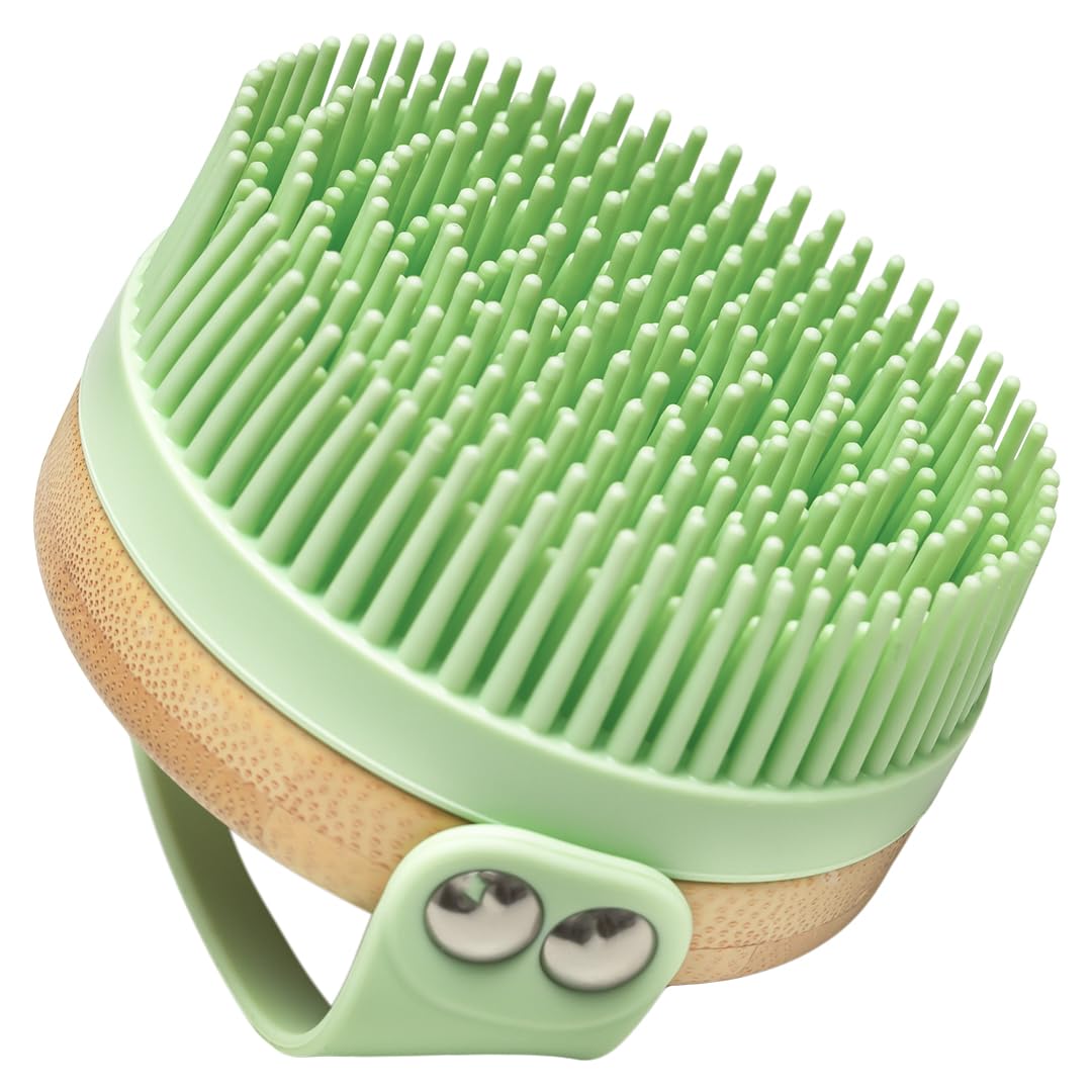 Premium Silicone Body Scrubber with Bamboo Base - Exfoliating Shower Brush & Loofah for Deep Cleansing - Ergonomic Bath Scrubber by Cuvered - Perfect for Sensitive Skin & Spa-Like Shower Experience