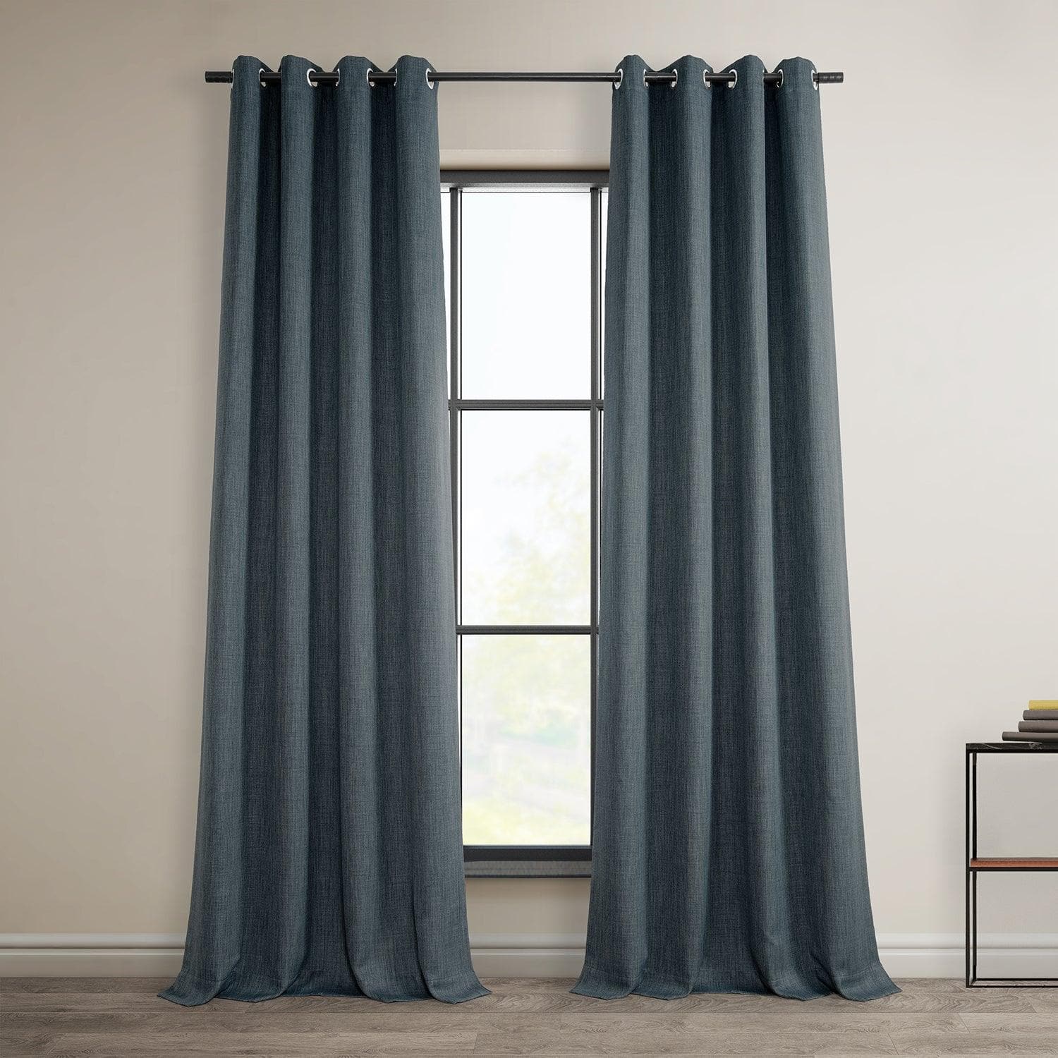 Reverie Blue Grommet Textured Faux Linen Blackout Curtains - Elegant Room Darkening Window Treatment for Bedroom & Living Room