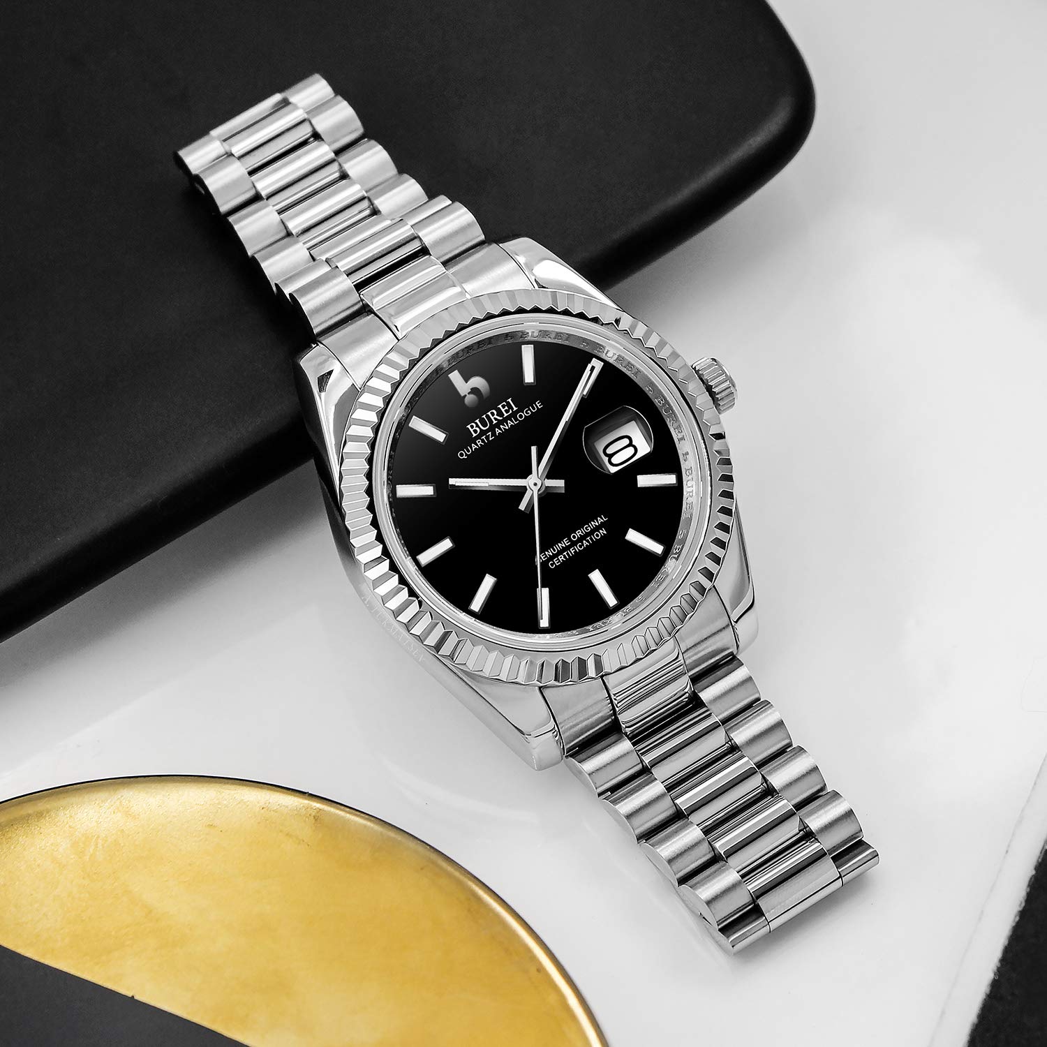 BUREI Luxury Men's Watches - Stainless Steel Analog Business Fashion Waterproof Watch for Men - Perfect Gift for Him - Ideal for Office, Formal Events & Everyday Wear