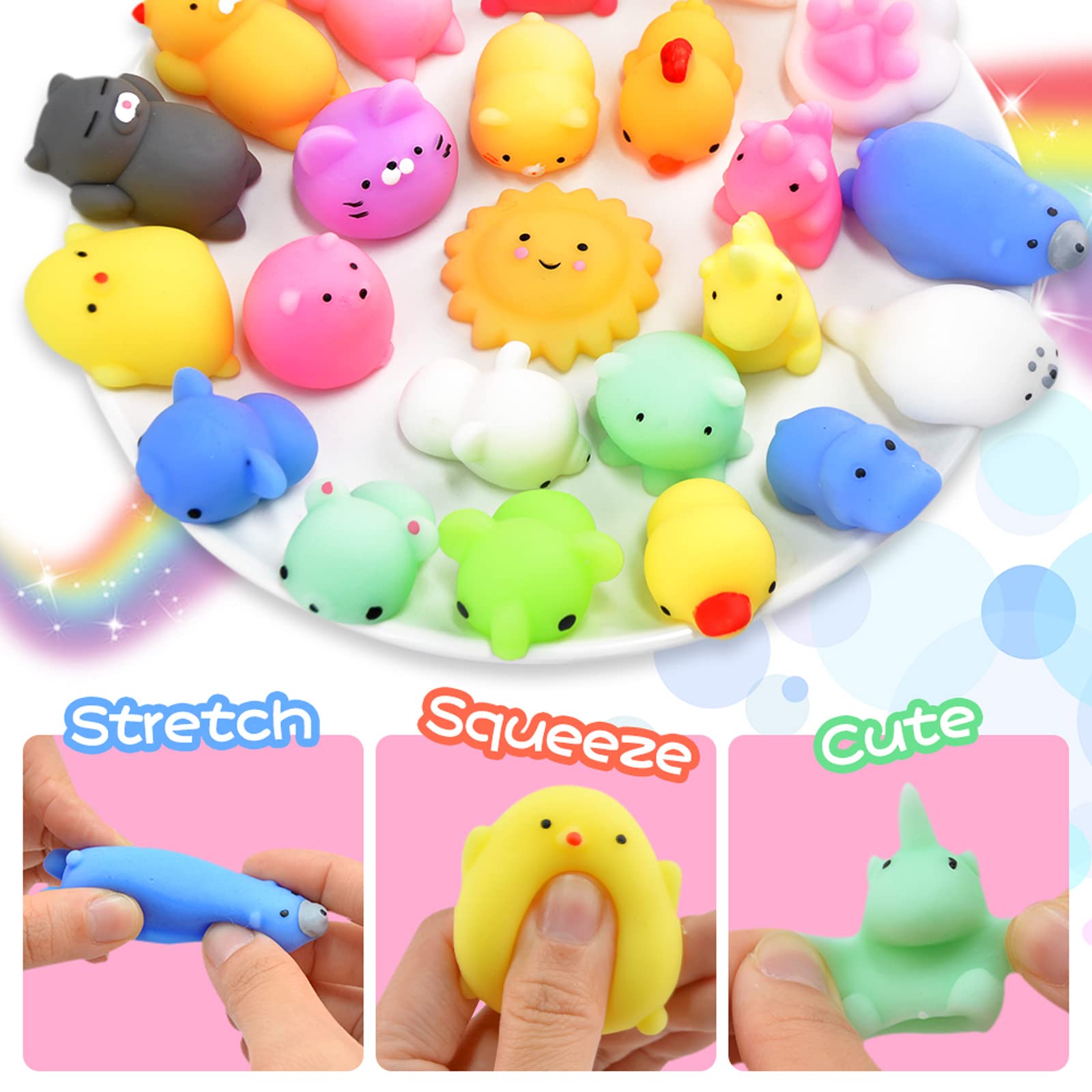 40pcs Mini Kawaii Mochi Squishy Toys - Fun Party Favors, Classroom Prizes, Fidget Toys for Kids - Perfect for Treasure Boxes, Goodie Bags, Christmas Stockings, Easter Egg Fillers, and Stress Relief Gifts