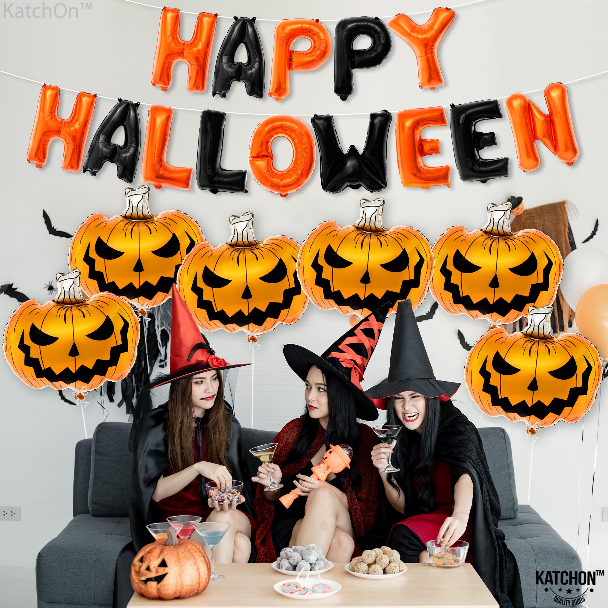 KatchOn Happy Halloween Balloons Decorations - Pack of 20 | Jack O Lantern & Spooky Pumpkin Balloons for Halloween Party Decor | Perfect for Home, Yard, and Classroom Halloween Celebrations