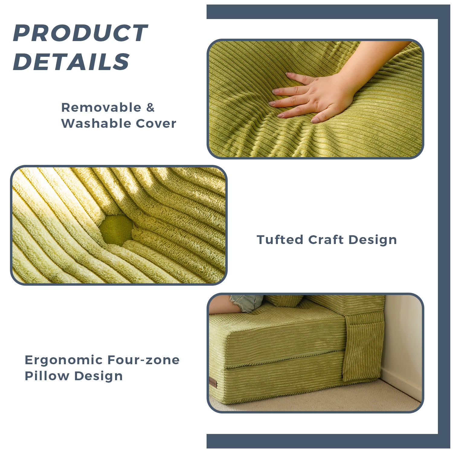 MAXYOYO 4-in-1 Folding Sofa Bed with Pillow - Tufted Sleeper Chair for Living Room, Guest Room & Small Spaces, Convertible Futon for Lounge, Nap & Overnight Guests, Green