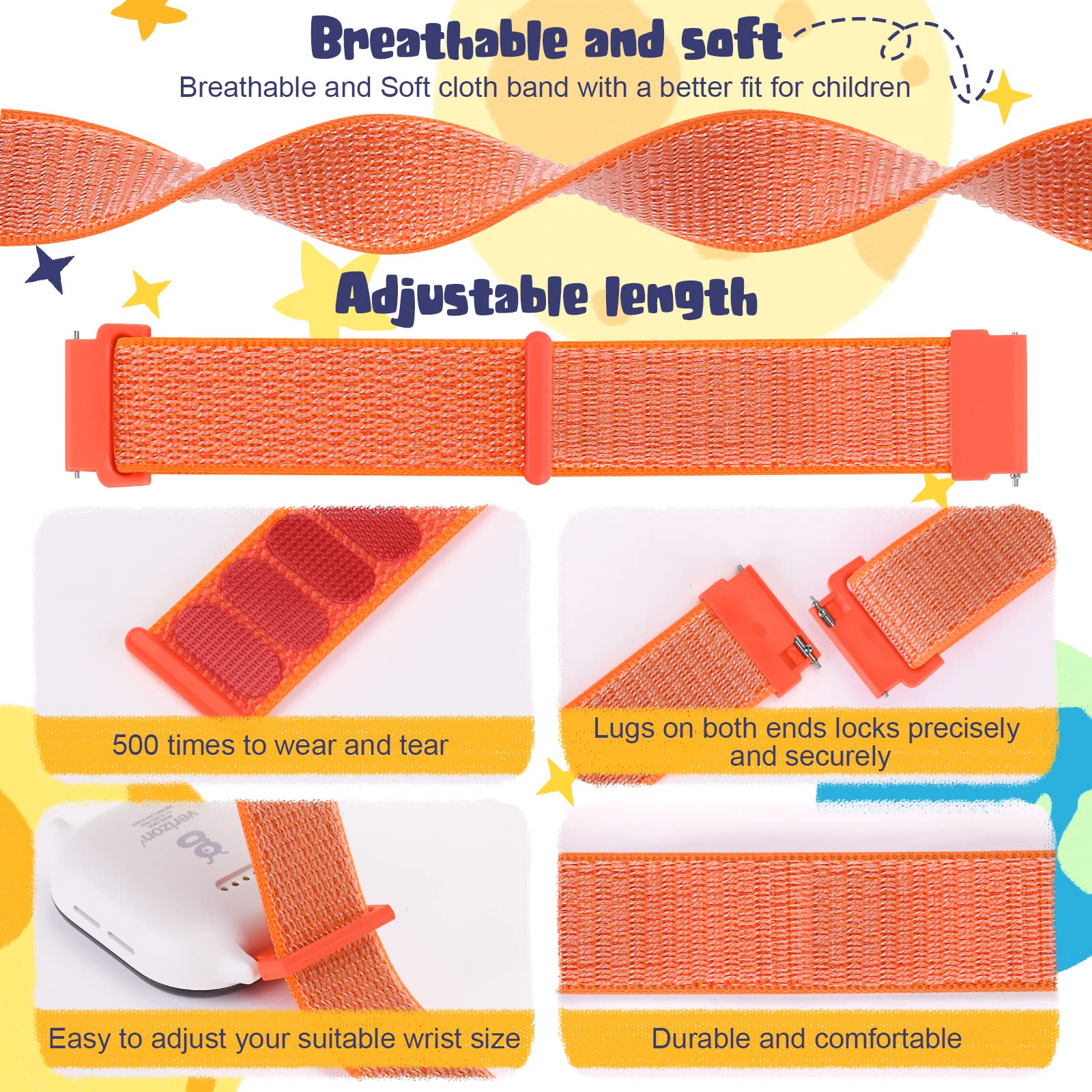 MHunter Kids Nylon Watch Band - 20mm Soft Breathable Sport Hook Loop Strap for Gizmo Watch 3 2 1 / Gabb Watch 3 2 1 / SyncUP Watch - Durable Replacement Smartwatch Bands for Boys & Girls - Perfect for School, Sports & Outdoor Activities