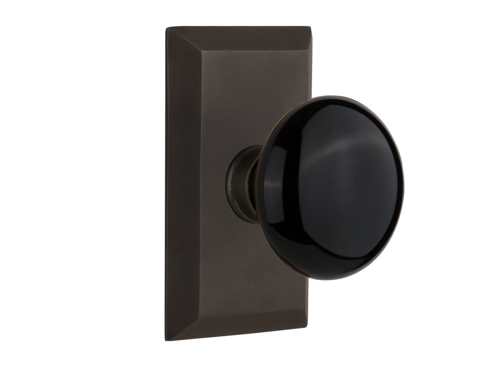 Vintage Black Porcelain Knob Single Dummy Door Plate - Oil Rubbed Bronze Finish for Bedroom, Bathroom & Closet Doors | Nostalgic Warehouse Studio Collection