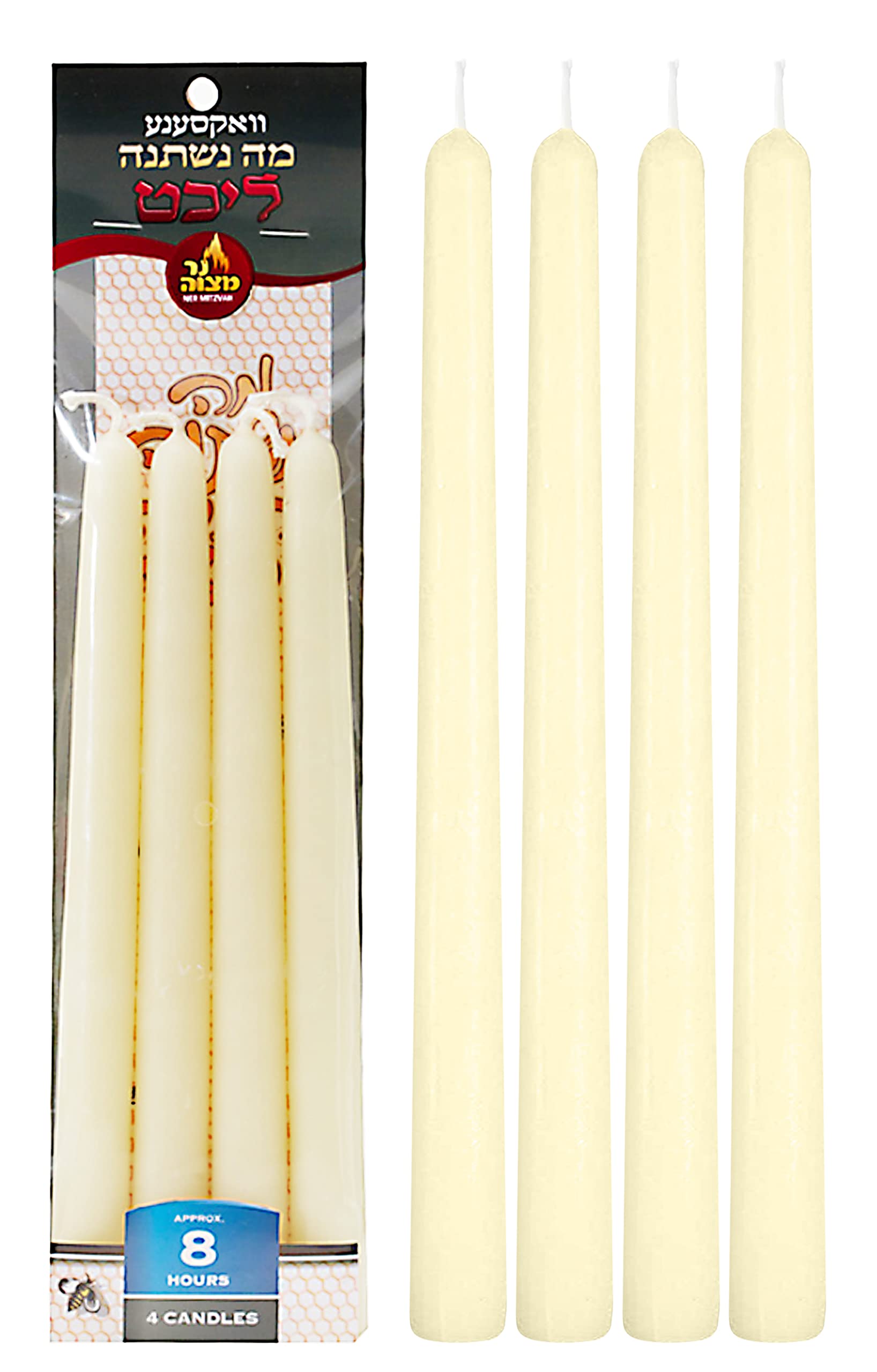 Premium White Beeswax Passover Seder Candles - 8 Hour Burn Time - Kosher Taper Candles for Jewish Holidays - Set of 4 Long-Lasting Beeswax Candles - Perfect for Hanukkah, Shabbat & Religious Ceremonies