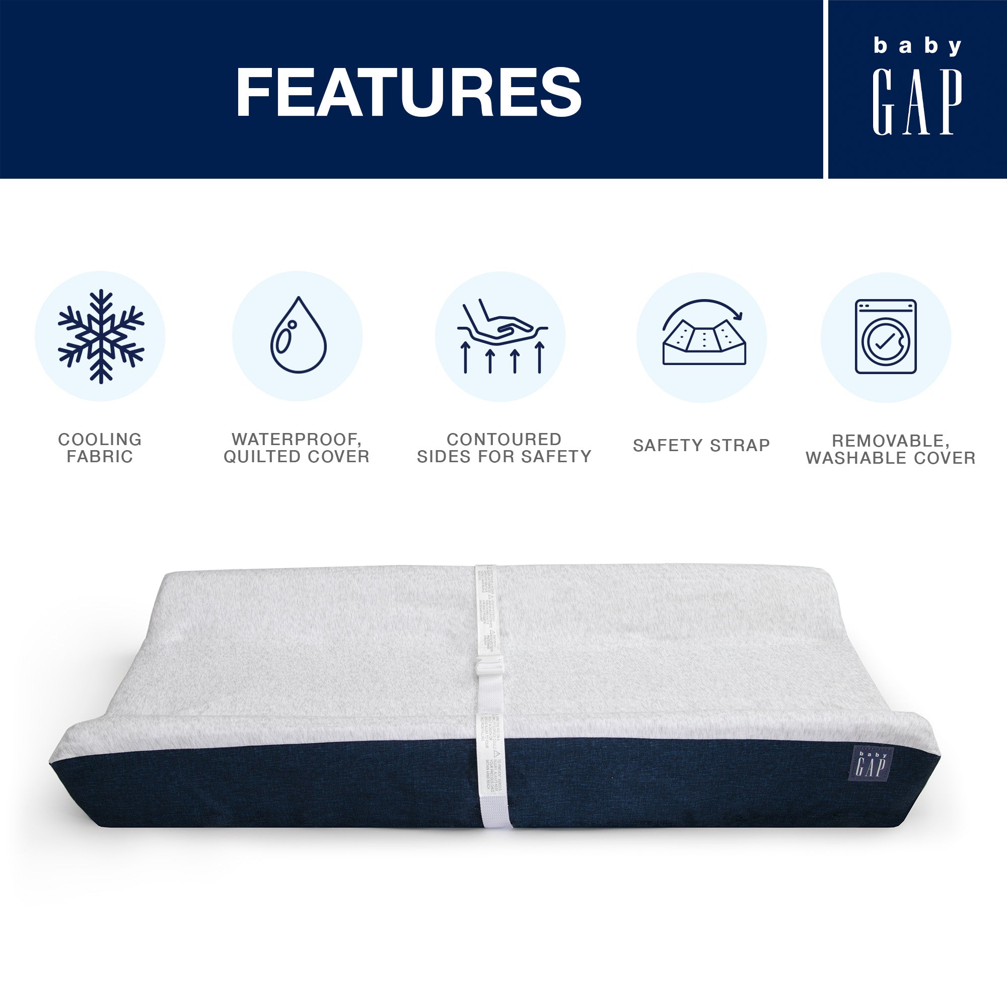 BabyGap Contoured Changing Pad with Cooling Cover - Soft & Waterproof Diaper Changing Mat for Nursery, Travel & On-the-Go Baby Care