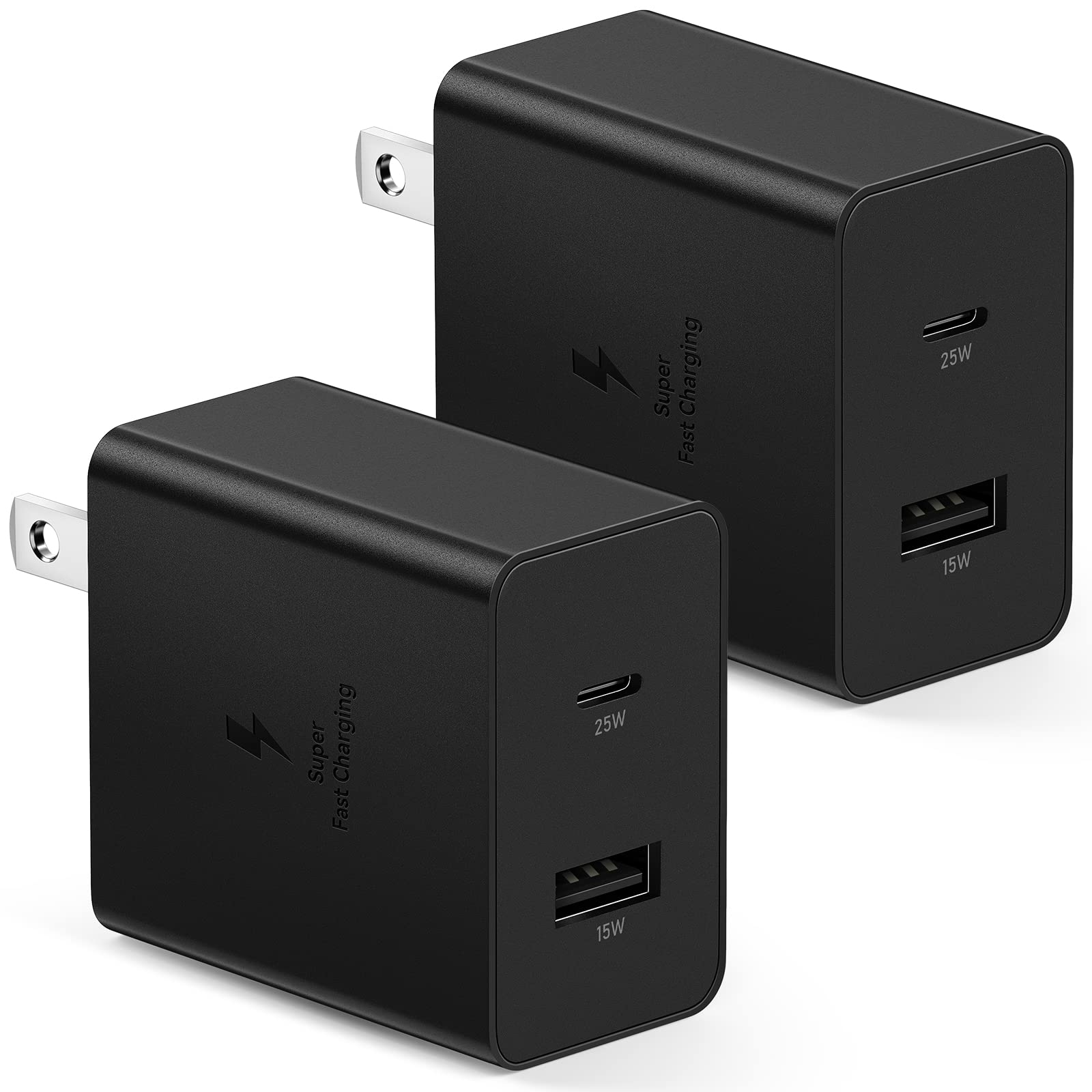 35W Dual Port USB C Wall Charger Block 2 Pack - Fast QC PD3.0 Charging for iPhone 15/14/13/12/11, Galaxy S23/S22/S21 Ultra - Compatible with USB C & USB A Devices (Black) | Perfect for Home, Office & Travel Charging