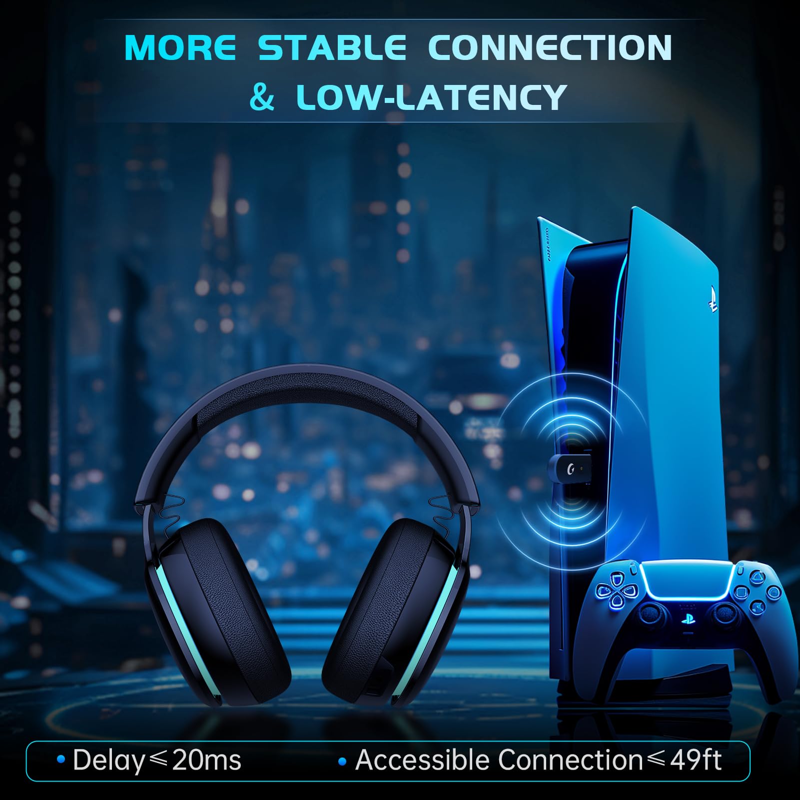 Gtheos 2.4GHz Wireless Gaming Headset for PS5, PS4, PC, Nintendo Switch - Bluetooth 5.3 Headphones with Noise Cancelling Mic, Stereo Sound & 40+ Hour Battery - Perfect for Fortnite, Call of Duty & FPS Gaming (Black)