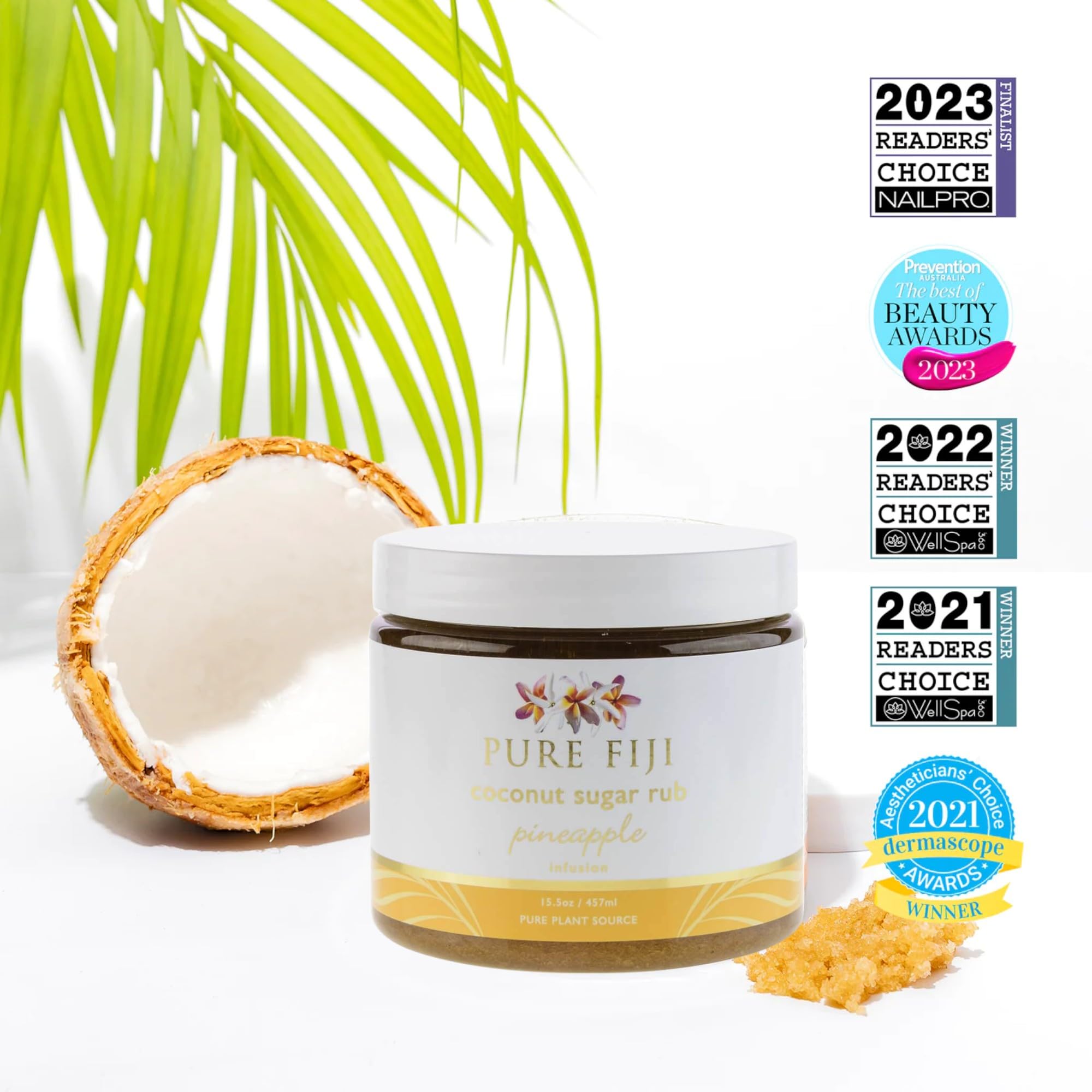 Pure Fiji Coconut Sugar Body Scrub - Natural Organic Exfoliator for Smooth & Soft Skin - Pineapple Scented Body Scrub, 15.5 Oz - Perfect for Spa Days, Dry Skin Treatment & At-Home Self Care