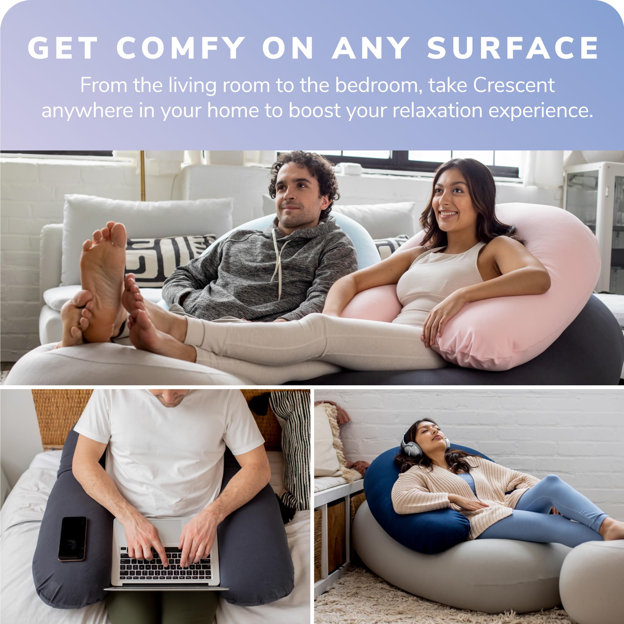 Moon Pod Crescent Backrest for Bean Bag Chair - Zero-Gravity Support for Stress Relief & Deep Relaxation | Ultra Soft Ergonomic Back & Neck Support | Navy Blue | Perfect for Living Room, Bedroom, Office & Family Use