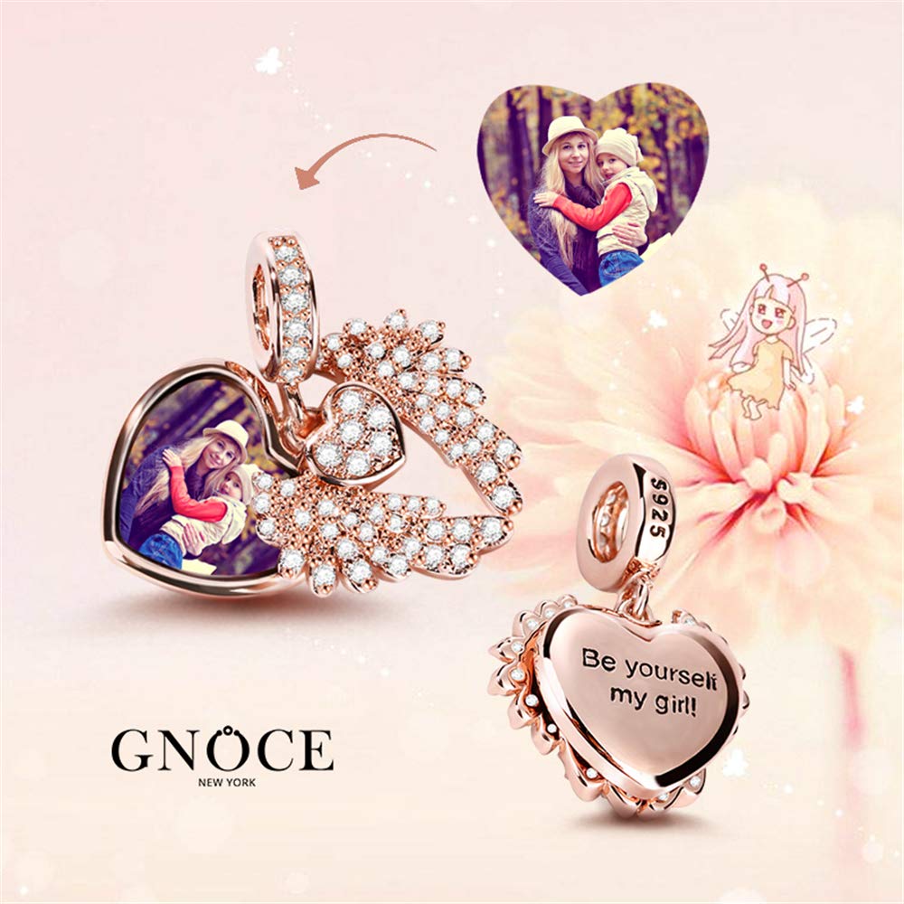 GNOCE Sterling Silver Rose Gold Angel Wing & Mermaid Crown Charm Set - Elegant Pendant for Bracelet & Necklace, Perfect Gift for Women | Ideal for Birthdays, Anniversaries & Special Occasions