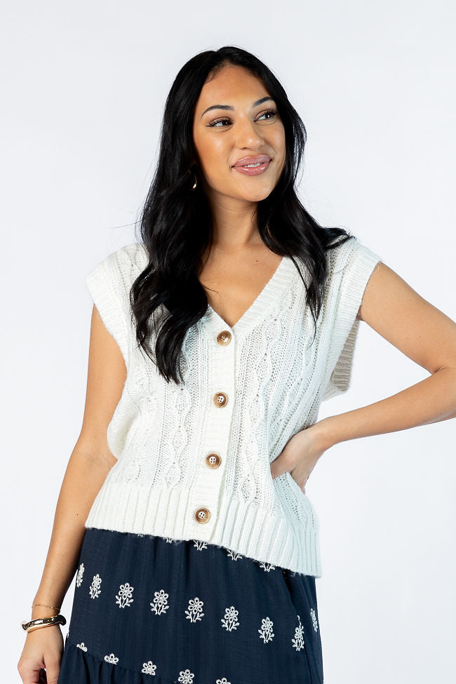 Weather It Together Ivory Cable Knit Sweater Vest for Women - Cozy Winter Layering Piece for Office, Dates & Casual Outfits