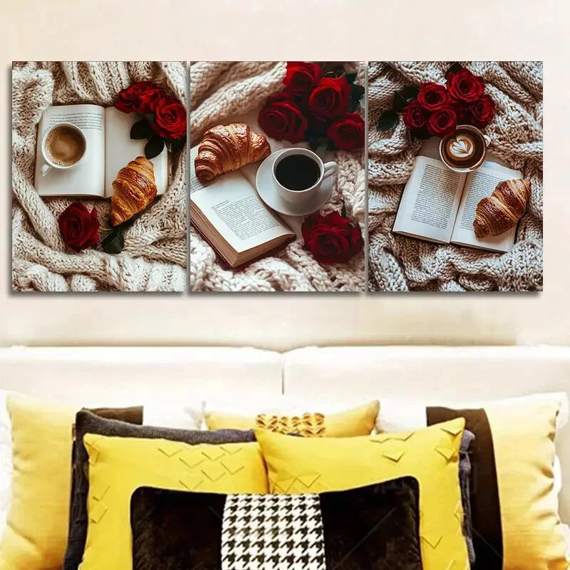 3-Piece Metal Print Wall Art - Book, Red Roses & Bread - Ready to Hang - Perfect for Home Decor, Office & Gift Giving