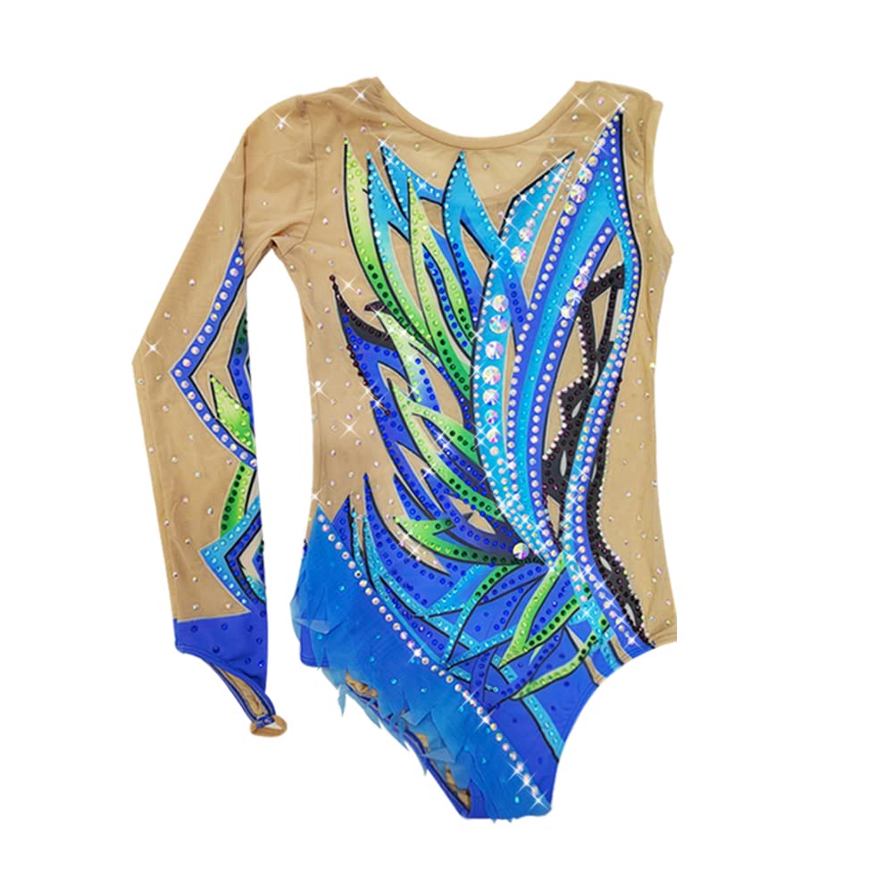 LIUHUO Blue Rhythmic Gymnastics Leotard for Girls & Women - Elegant Dance Costume for Competitions, Performances, and Recitals