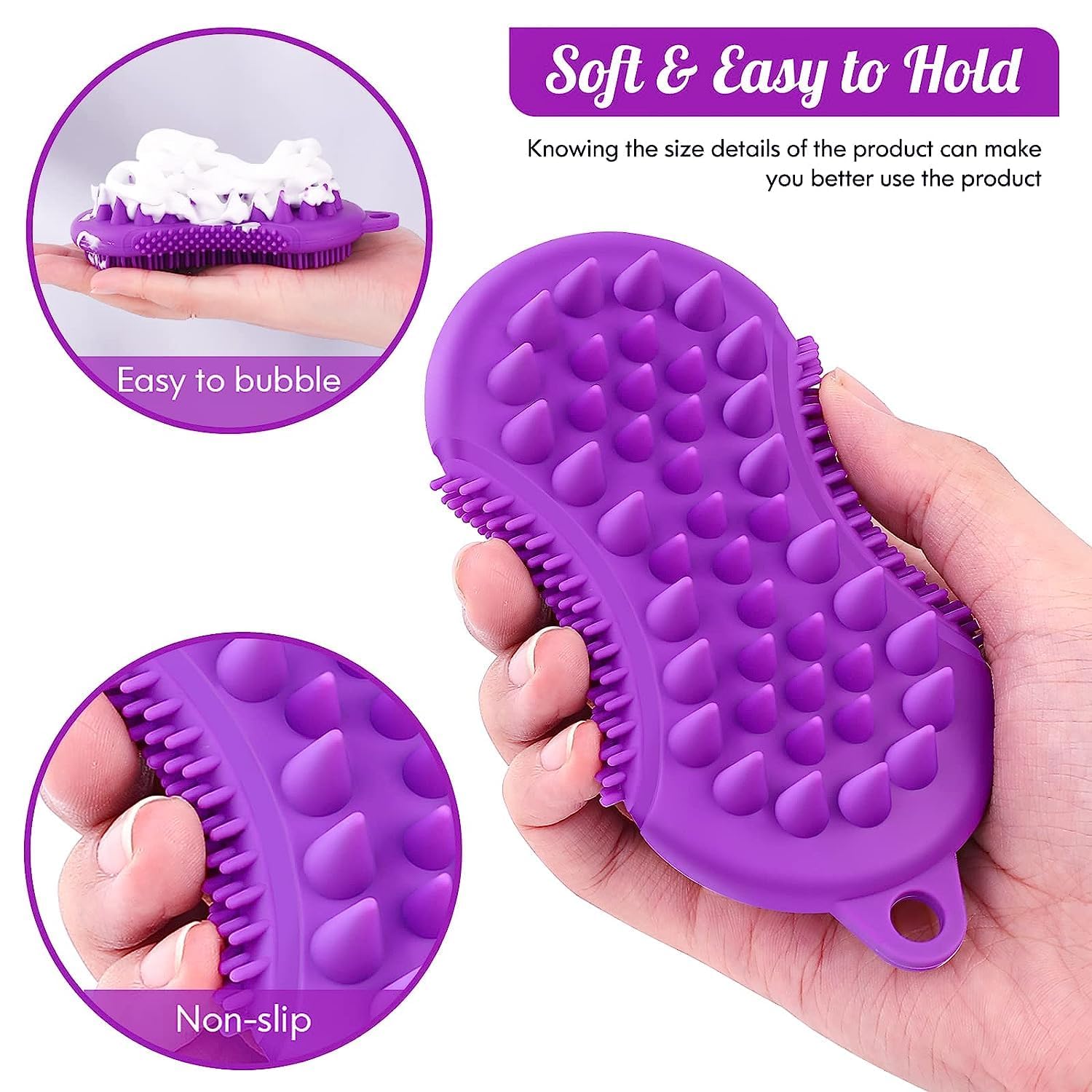Fayby 2 in 1 Silicone Body Scrubber & Shampoo Brush - Soft Bristles & Massage Balls for Exfoliation - Skin Care & Scalp Massage - Perfect for Shower, Bath & Spa (Multicolor)