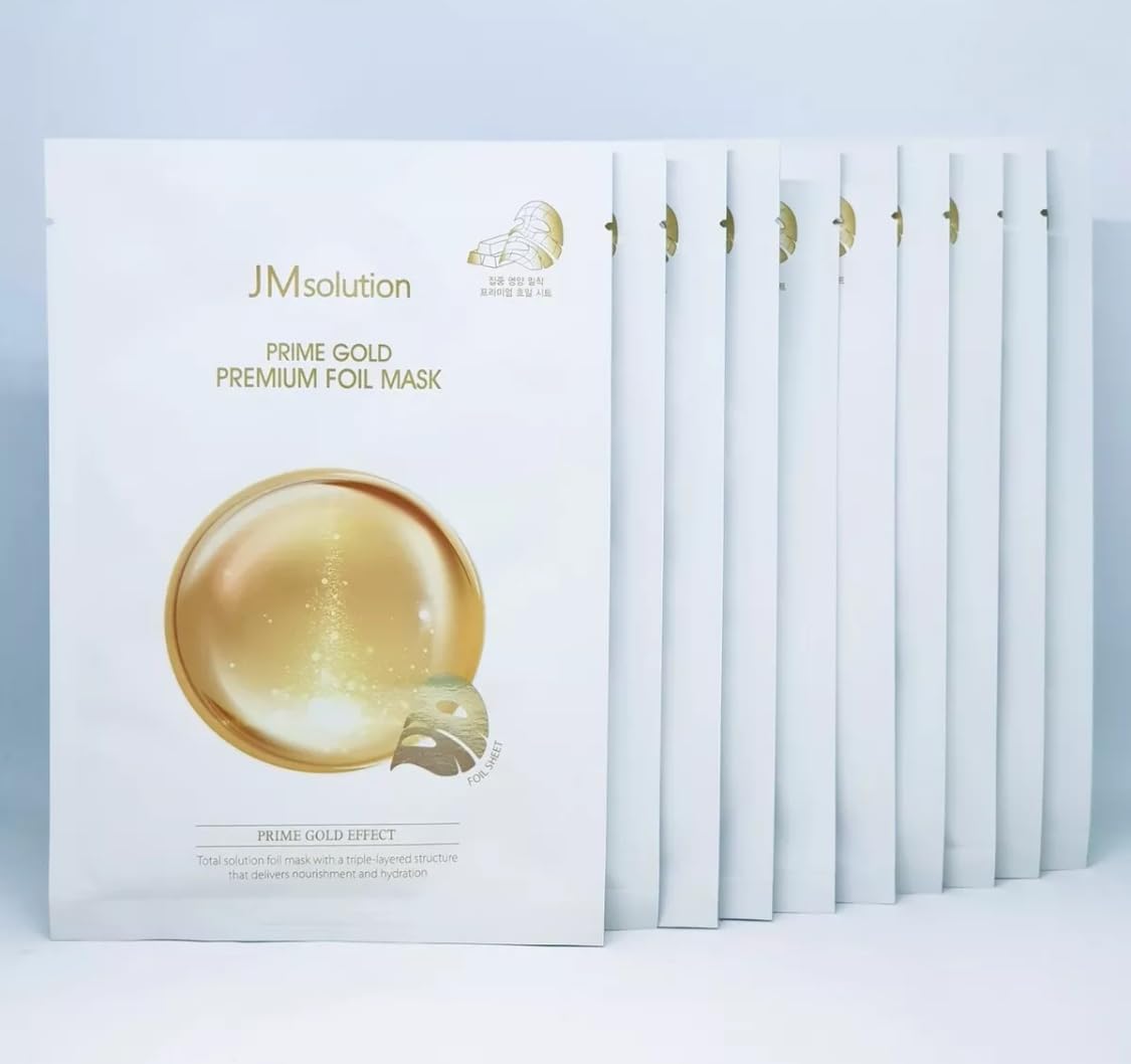 JM GOLD Premium 3-Layer Foil Face Mask - 35ml Intensive Hydrating & Nourishing Essence - Korean Skincare for Glowing Skin - 10 Sheet Pack | Perfect for Spa Night, Self-Care Routine & Gift Giving