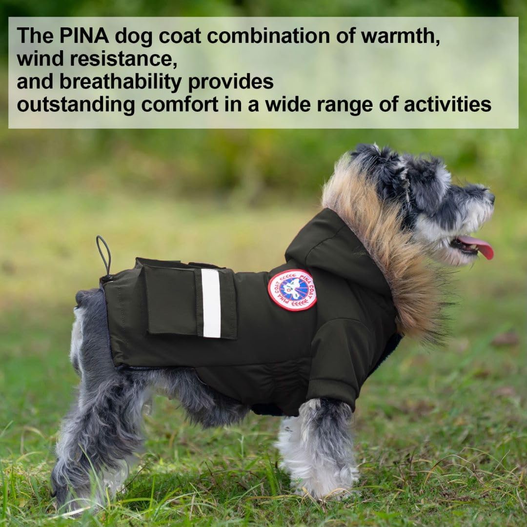 Waterproof & Windproof Dog Jacket for Small Dogs - Winter Coat with Reflective Strips & Faux Fur Hood - Warm Flannel-Lined Snow Coat with Pocket - Ideal for Cold Weather Walks, Outdoor Adventures & Nighttime Safety