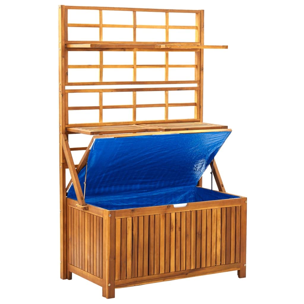 vidaXL Solid Acacia Wood Patio Storage Box with Adjustable Shelves & Water-Resistant Bag - Outdoor Furniture with Integrated Trellis for Garden Storage, Plant Stand, and Backyard Organization