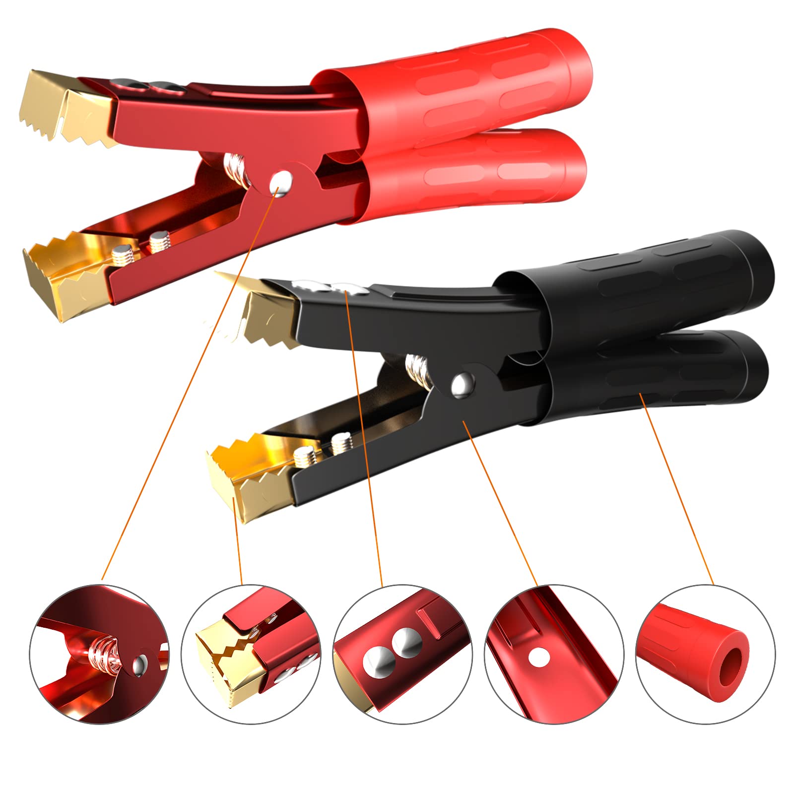 Heavy Duty 1000A Pure Copper Battery Clamps - 2PCS Crocodile Alligator Clips for Car, Boat, RV & Vehicle Jump Start, Welding and Charging | Durable Power Replacement Jumper Cable Clamps for Automotive Battery Maintenance & Emergency Use