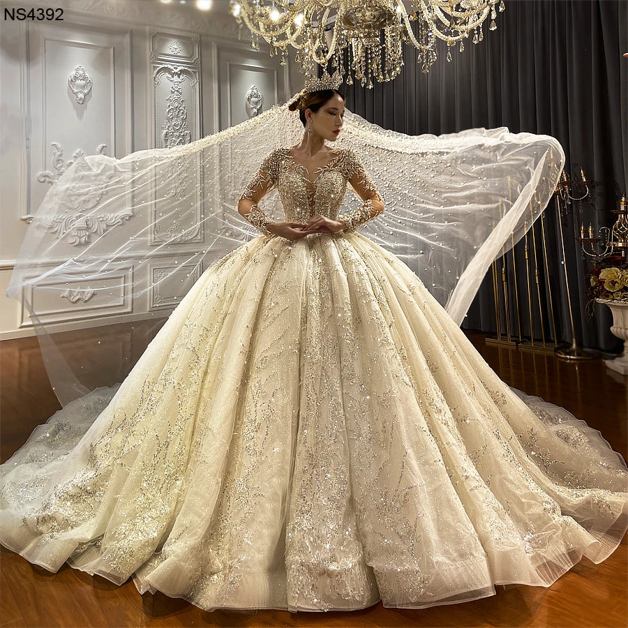 Luxury Princess Ball Gown Wedding Dress with Elegant Long Sleeves - Perfect for Bridal, Prom, Quinceañera & Formal Events
