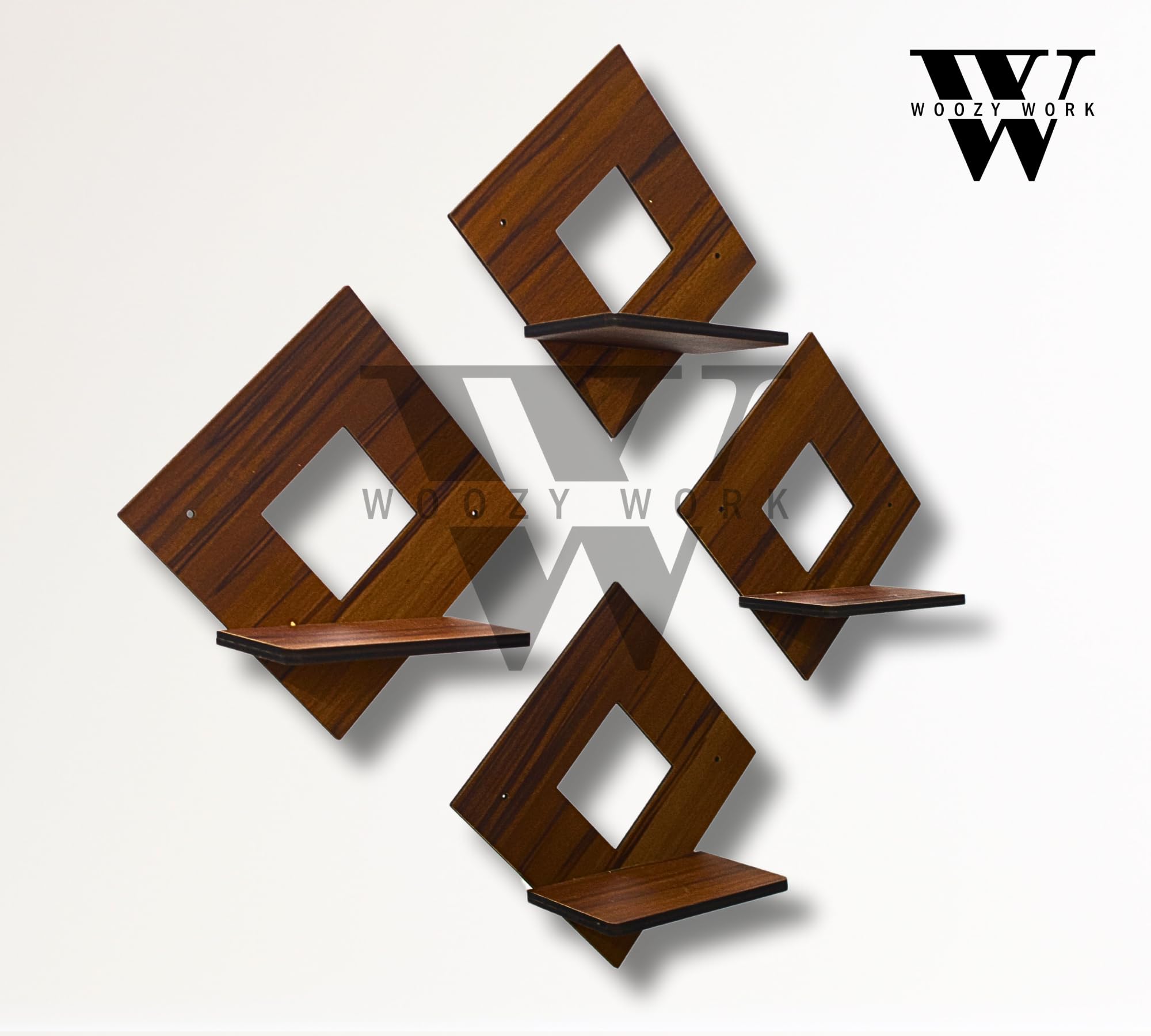 Woozy Work Solid Wood Wall Shelf - Stylish Hanging Shelves for Home & Office Decor - Engineered Wood Wall Storage Display - Perfect for Living Room, Bedroom or Office Organization (Style 3, Brown)