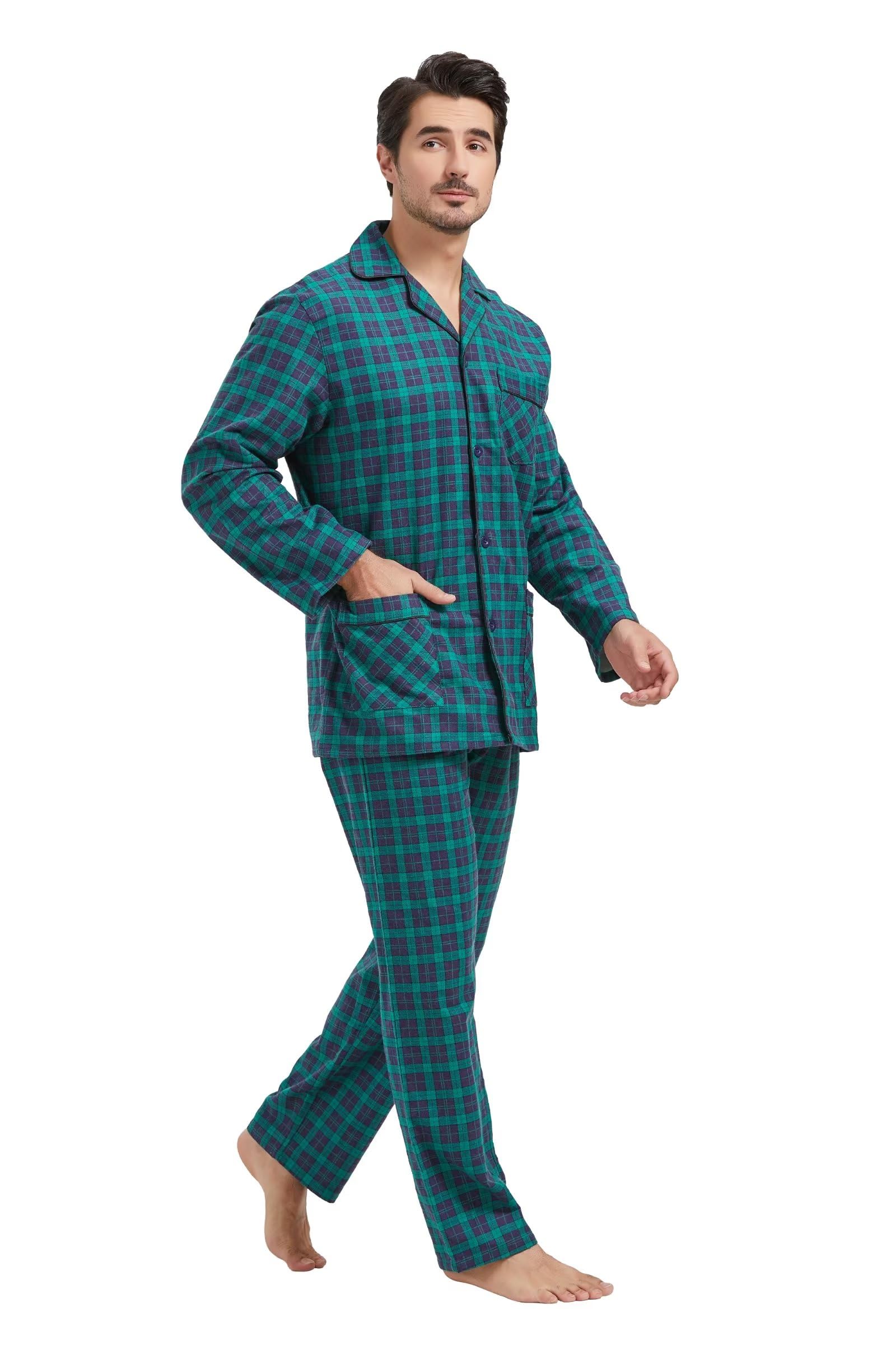 **Men's Flannel Pajama Set - 100% Cotton Soft Sleepwear with Pockets & Drawstring - Cozy Lounge Pajamas for Home, Winter Nights & Relaxation**