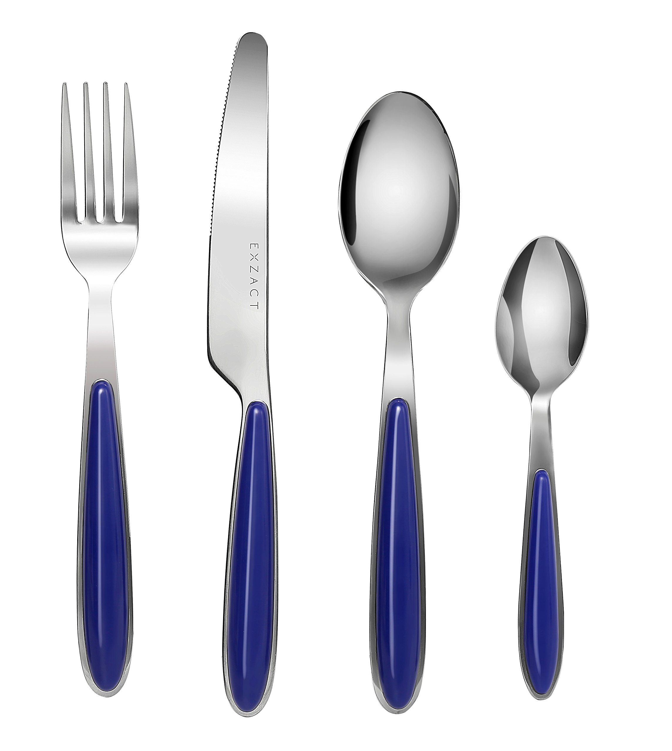 EXZACT 24-Piece Stainless Steel Cutlery Set with Color Handles - 6 Forks, 6 Dinner Knives, 6 Spoons, 6 Teaspoons - EX07 (Blue) - Perfect for Dining, Parties, and Everyday Use