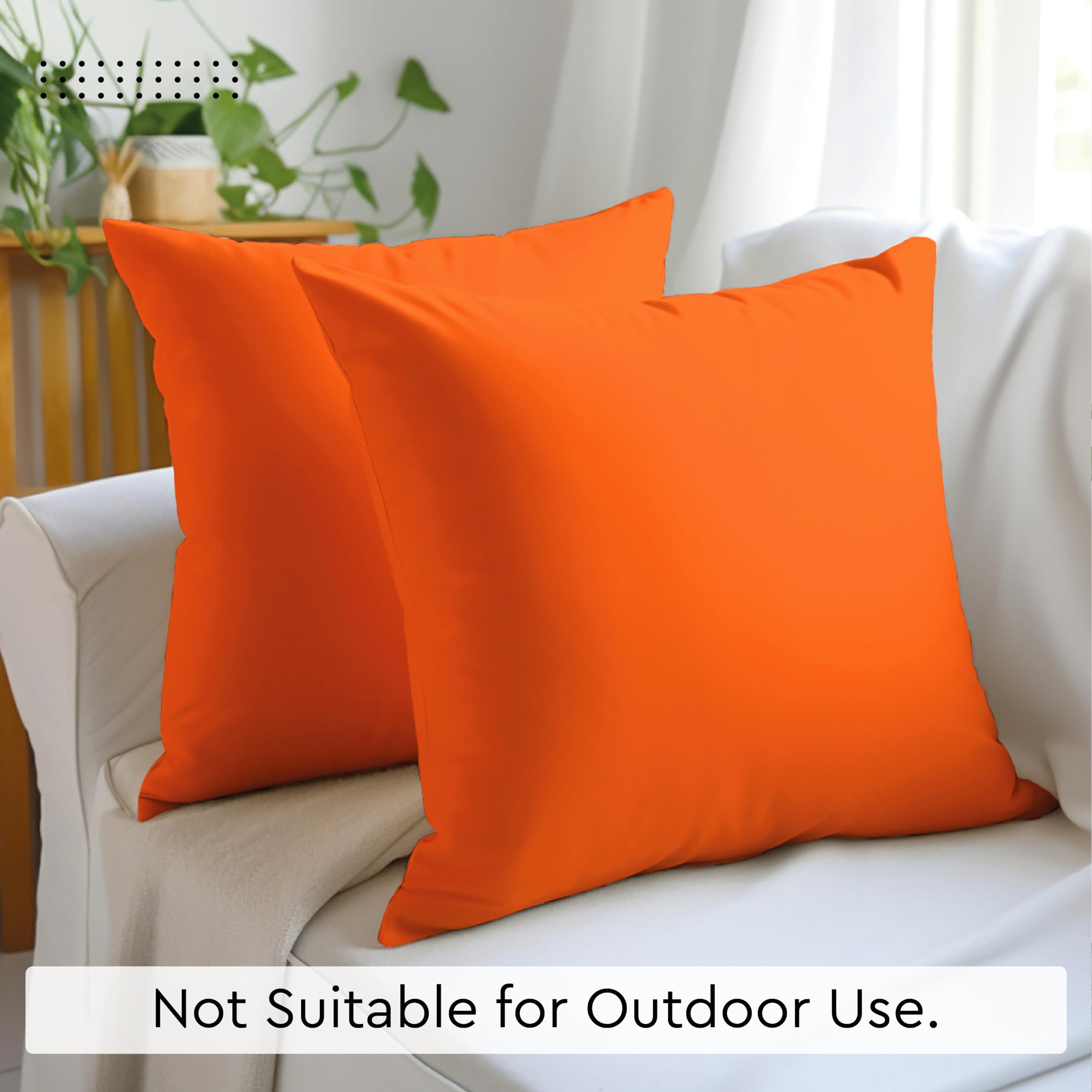 Encasa XO Decorative Throw Pillow Covers Set of 2 - 18x18 Inch Orange Cotton Cushion Covers with Improved Zippers for Living Room, Bedroom, Sofa & Couch (No Inserts Included) | Perfect for Home Decor, Accent Pillows and Cozy Interior Styling